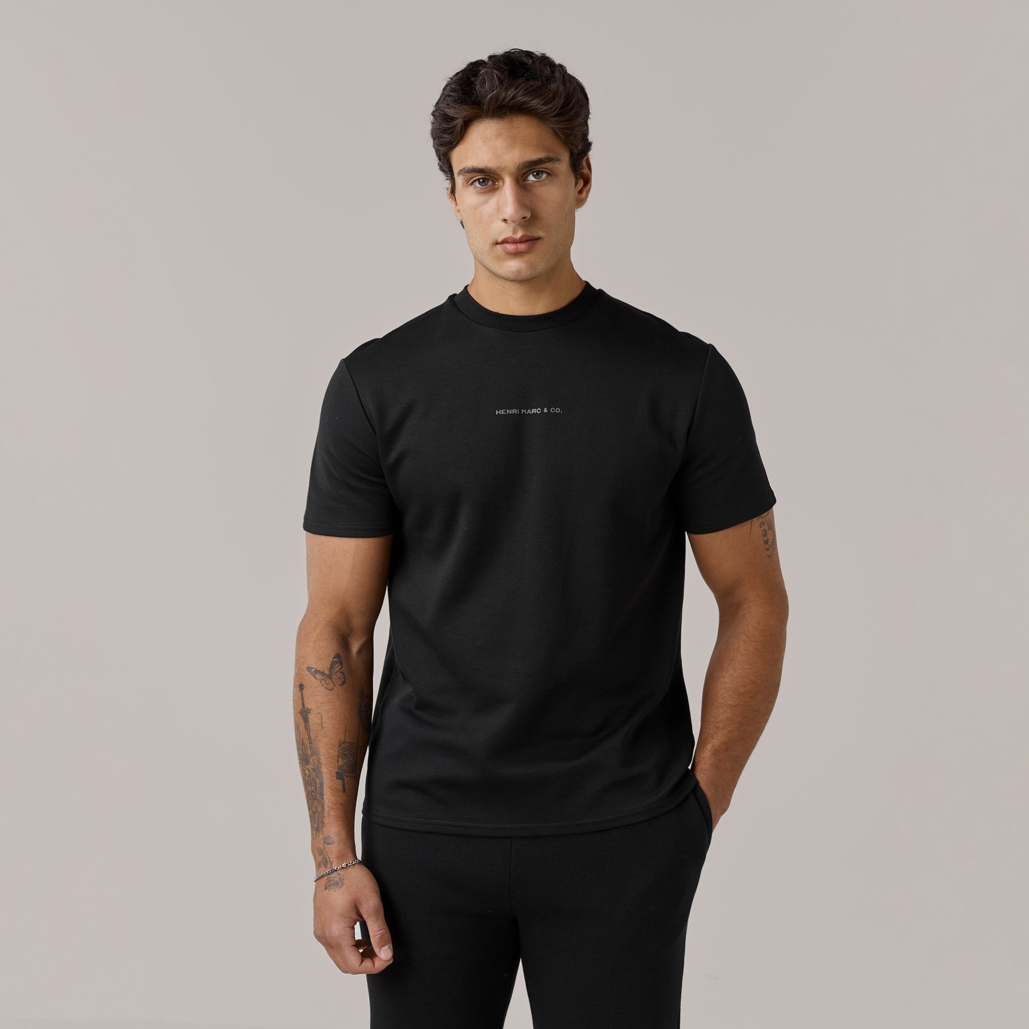Men's Black Crew Neck Premium Logo T-Shirt Henri. Marc & Co Front View