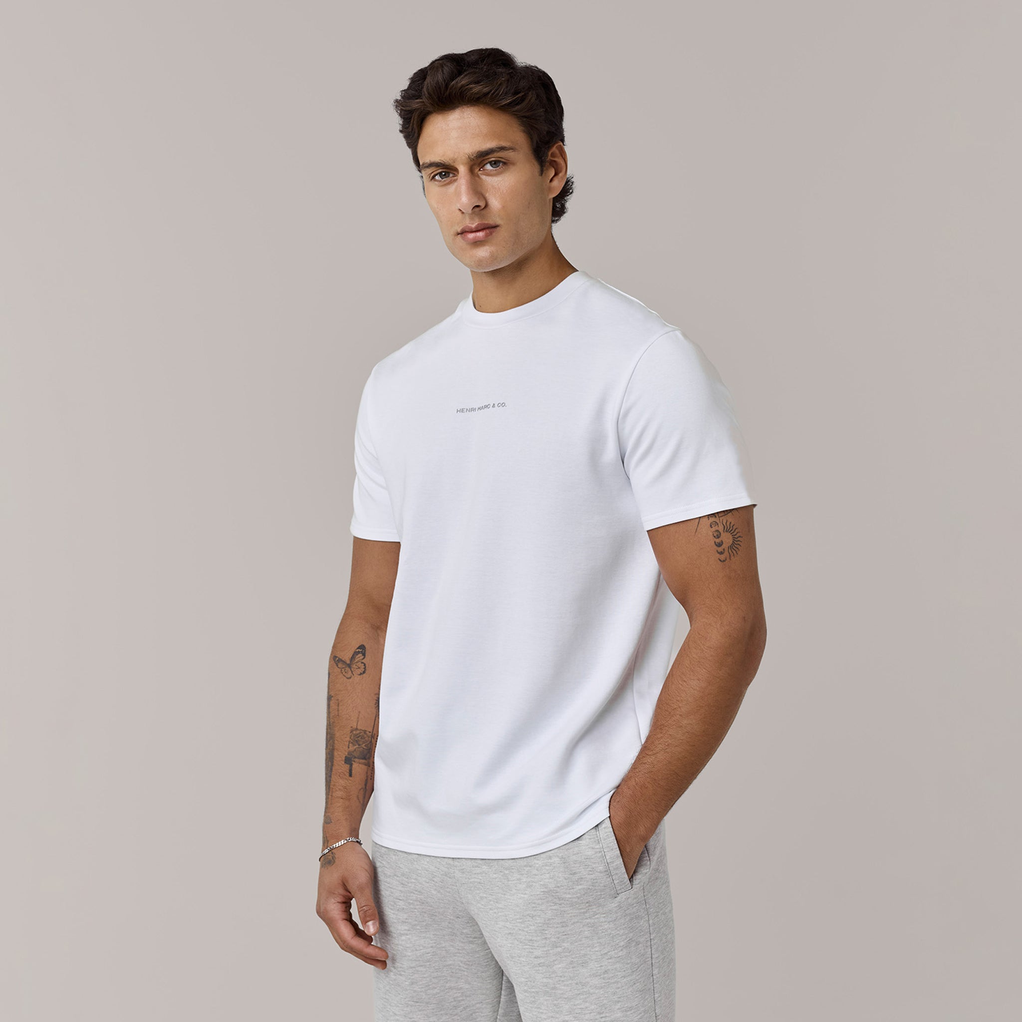 Men's White Crew Neck Premium Logo T-Shirt Henri. Marc & Co Front View
