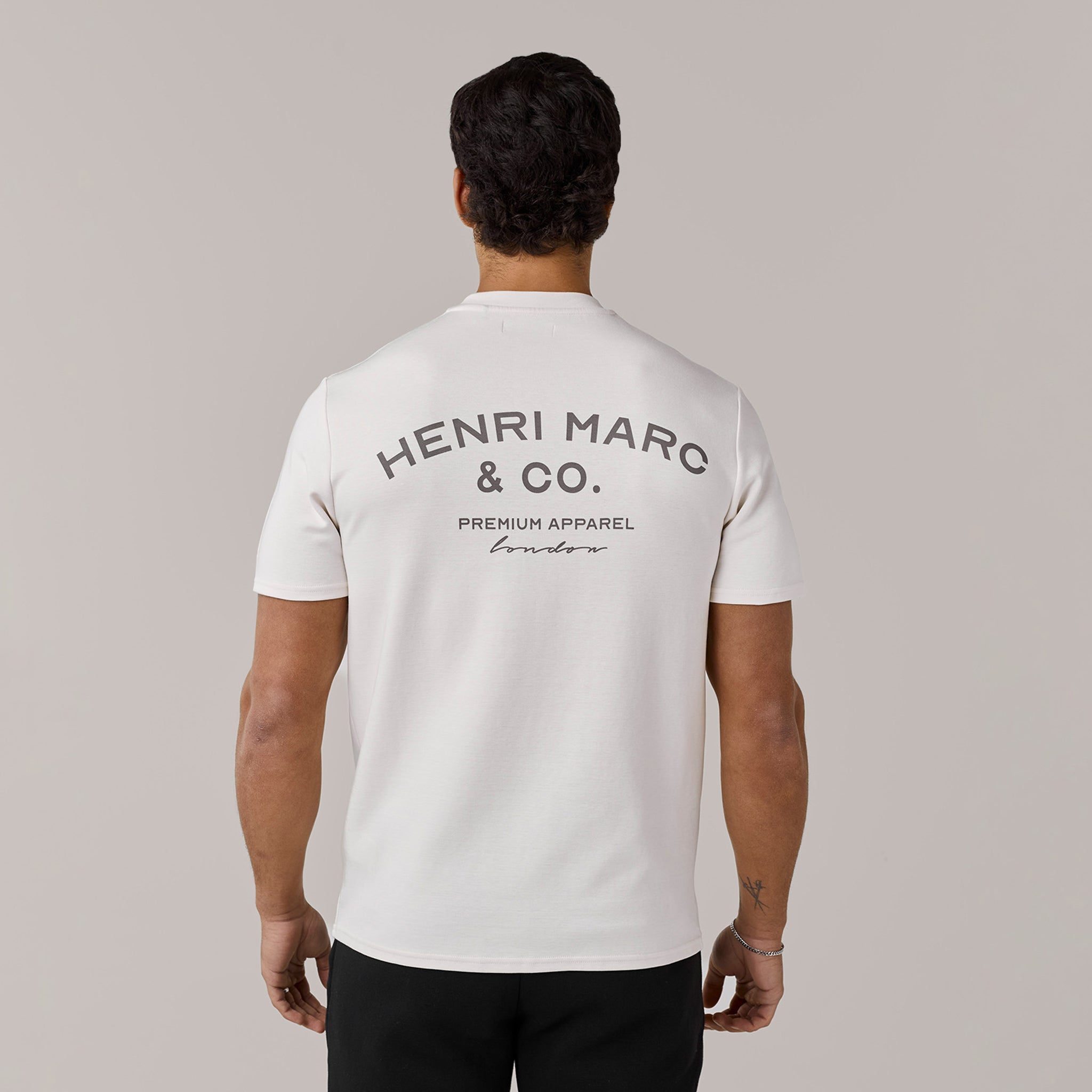 Men's Off White Crew Neck Premium Arch Logo T-Shirt Henri. Marc & Co Front View