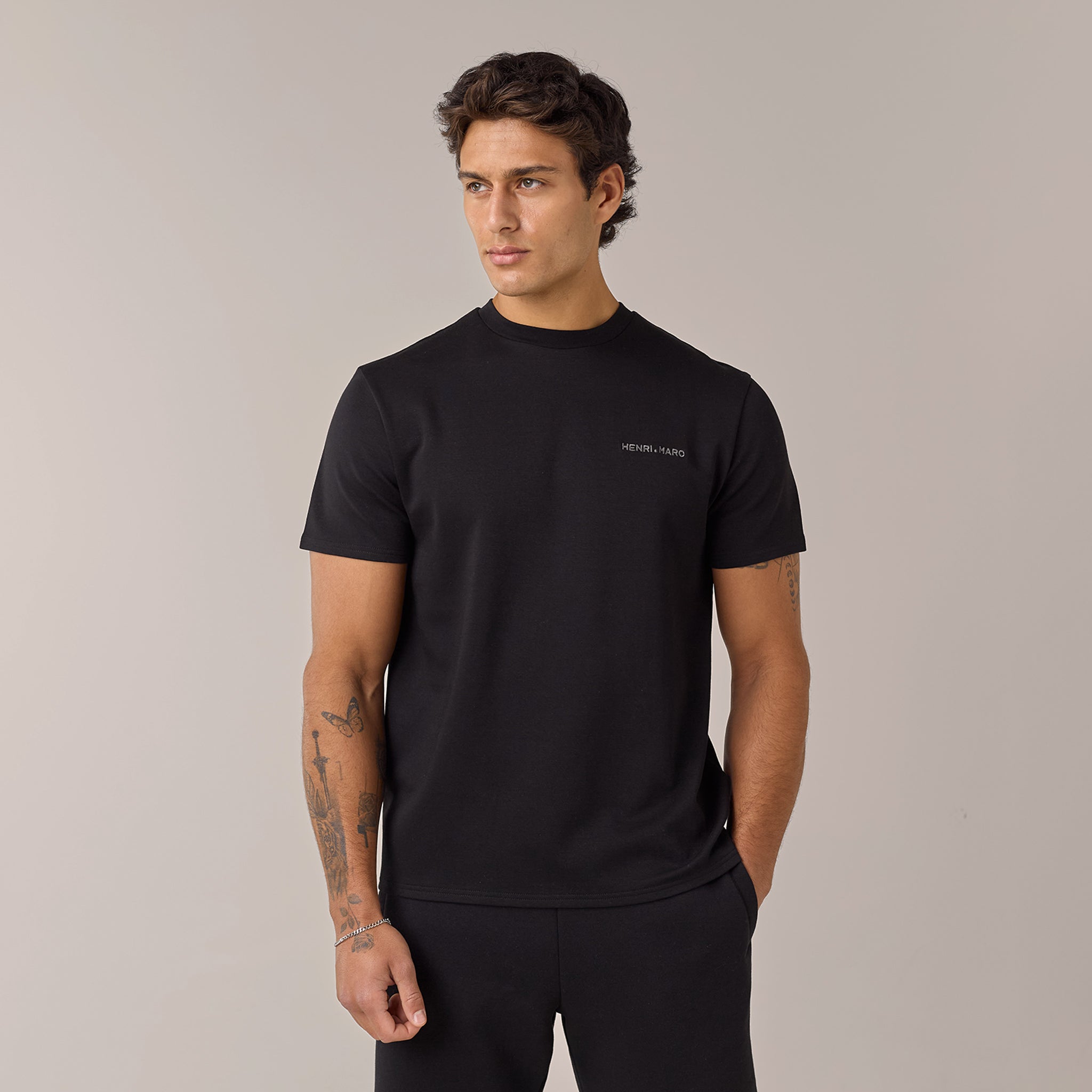 Men's Black Crew Neck Logo T-Shirt Henri. Marc & Co Front View