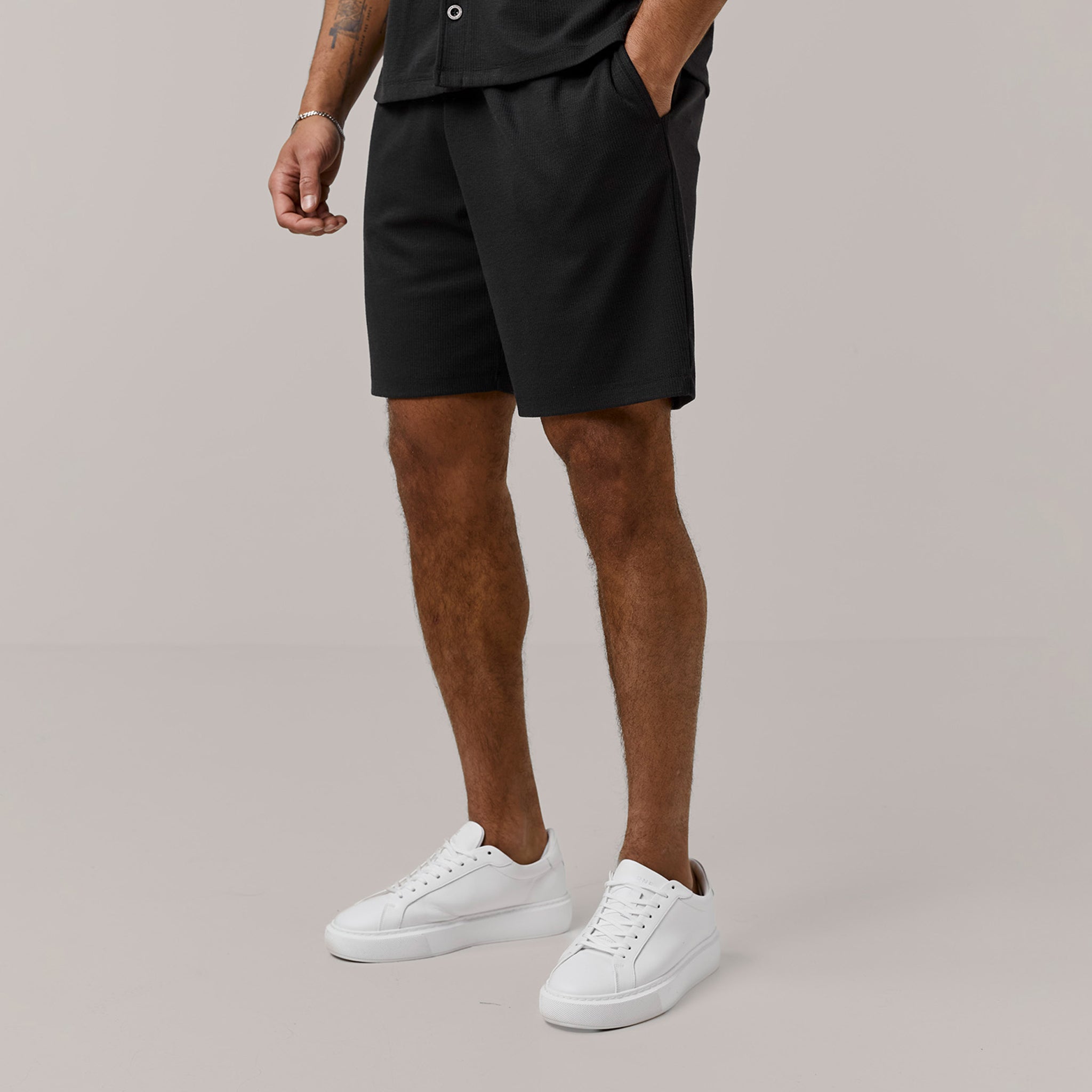 Men's Black Knit Shorts Henri. Marc & Co Front View