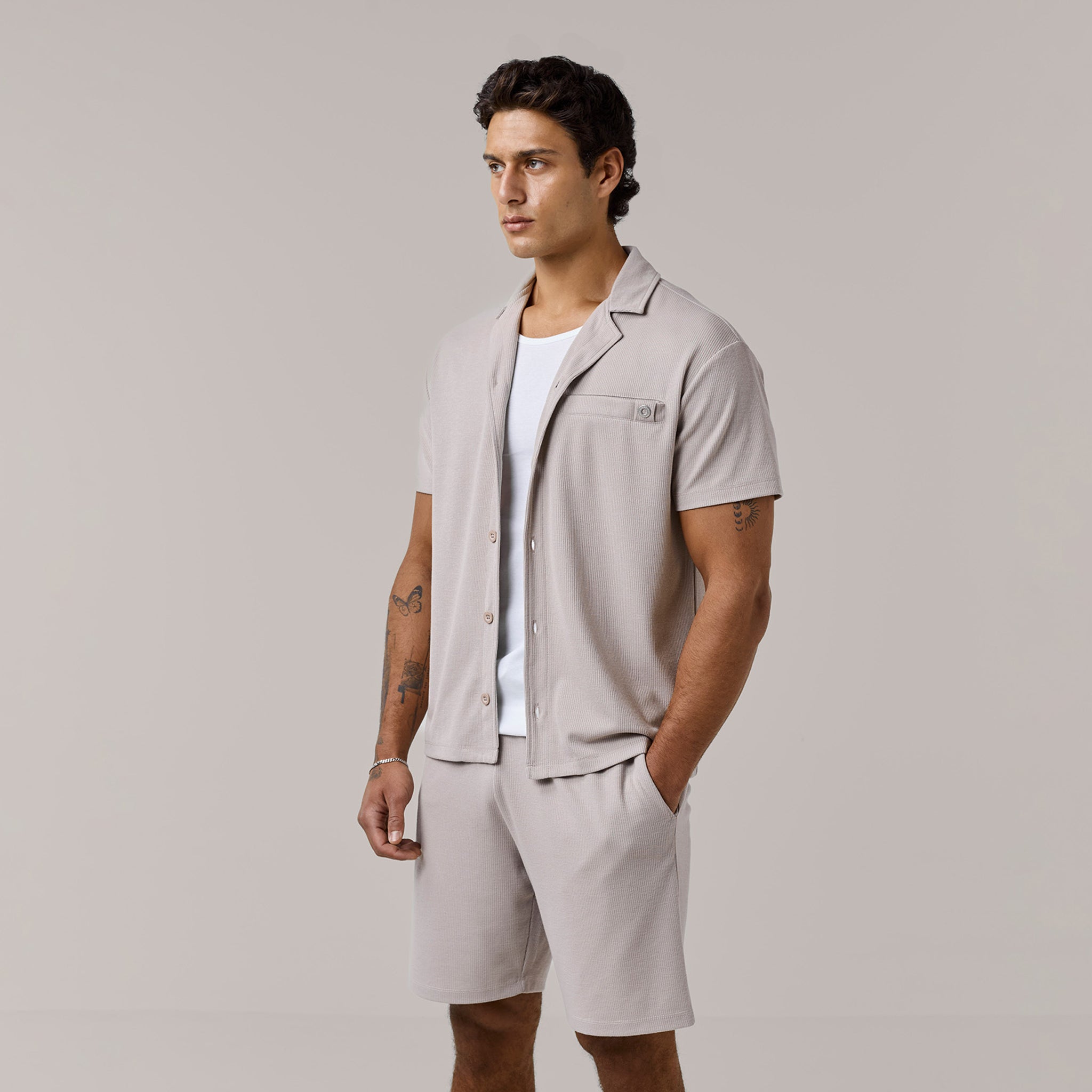 Men's Stone Shirt & Short Knit Twinset Henri. Marc & Co Front View