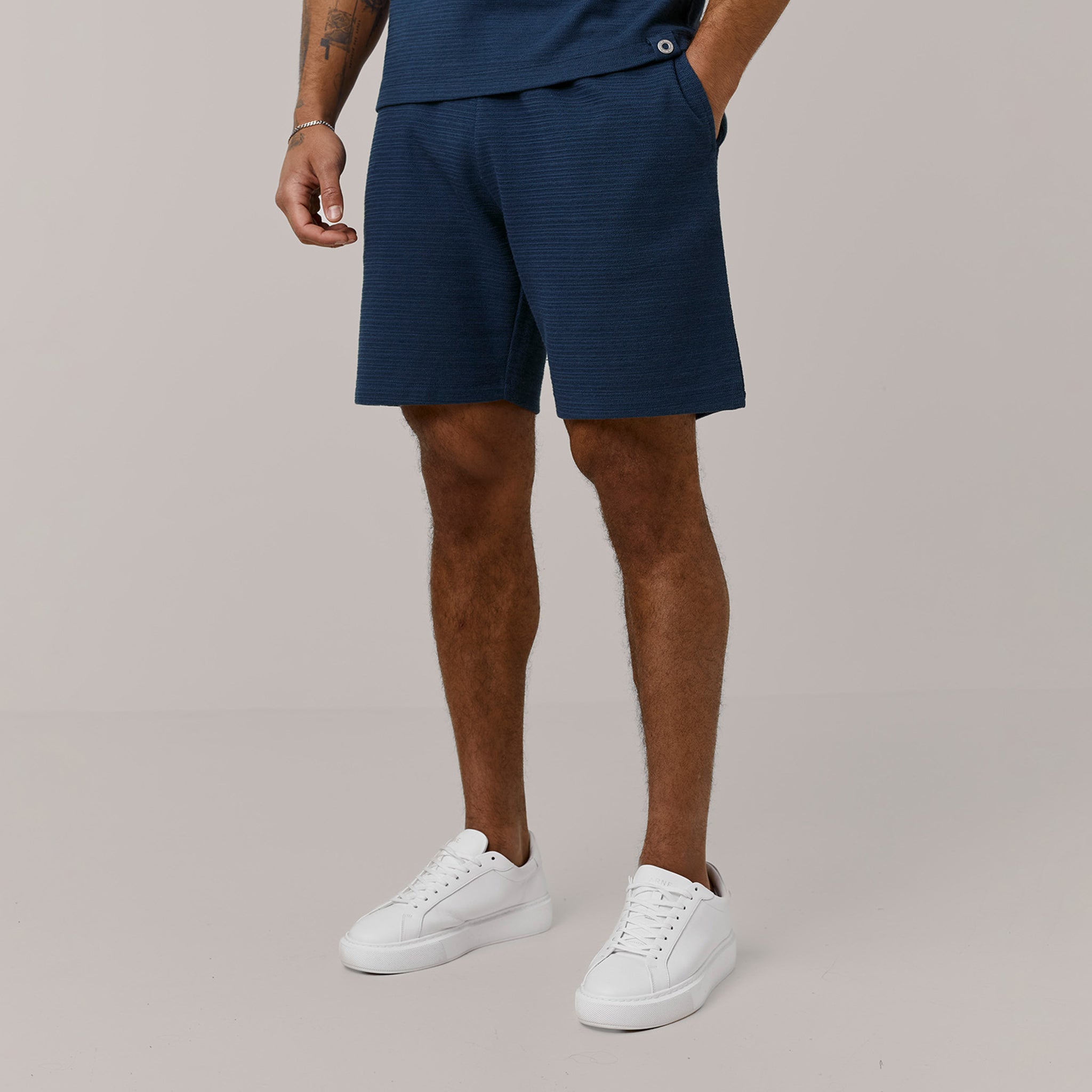 Men's Navy Textured Knit Shorts Henri. Marc & Co Front View