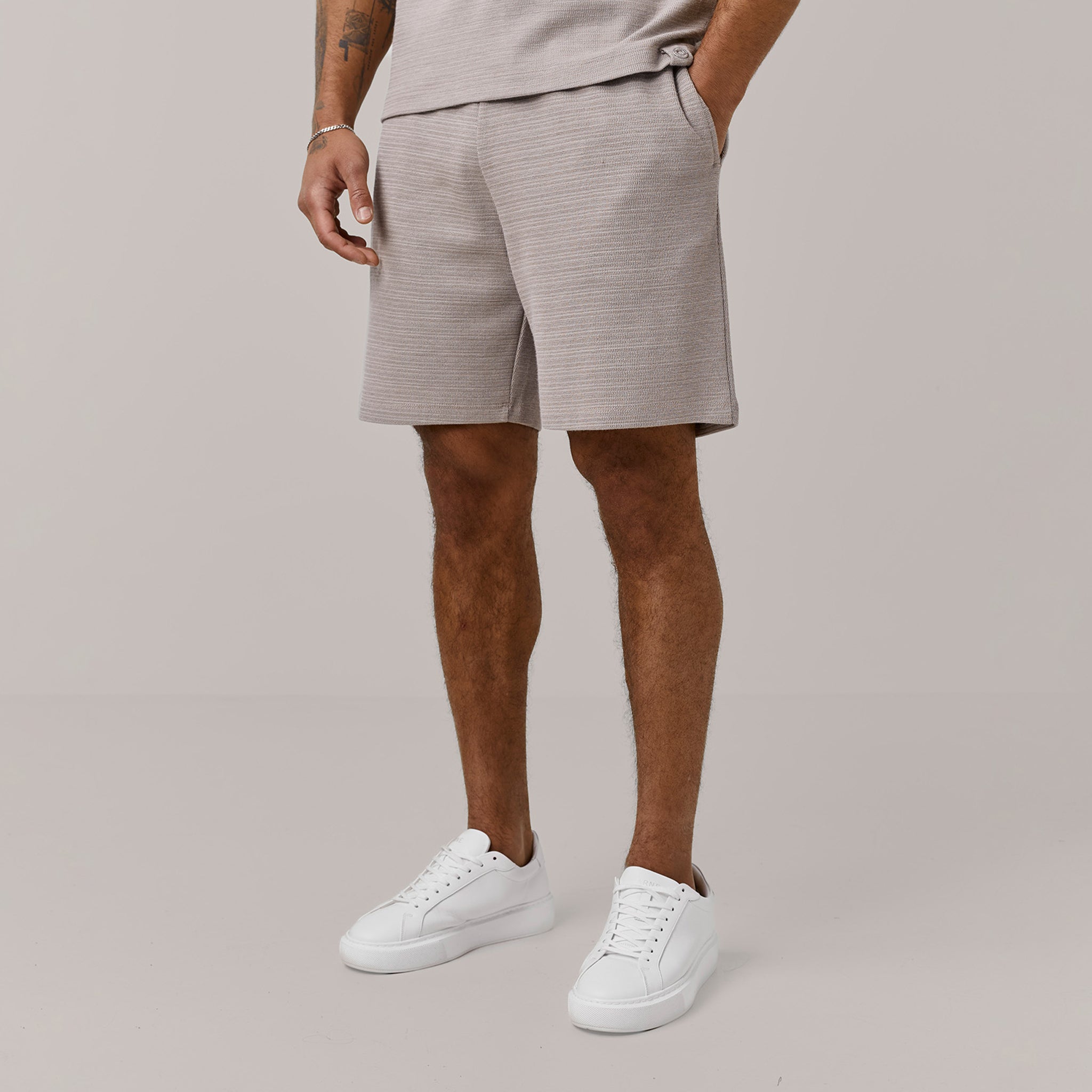 Men's Beige Textured Knit Shorts Henri. Marc & Co Front View