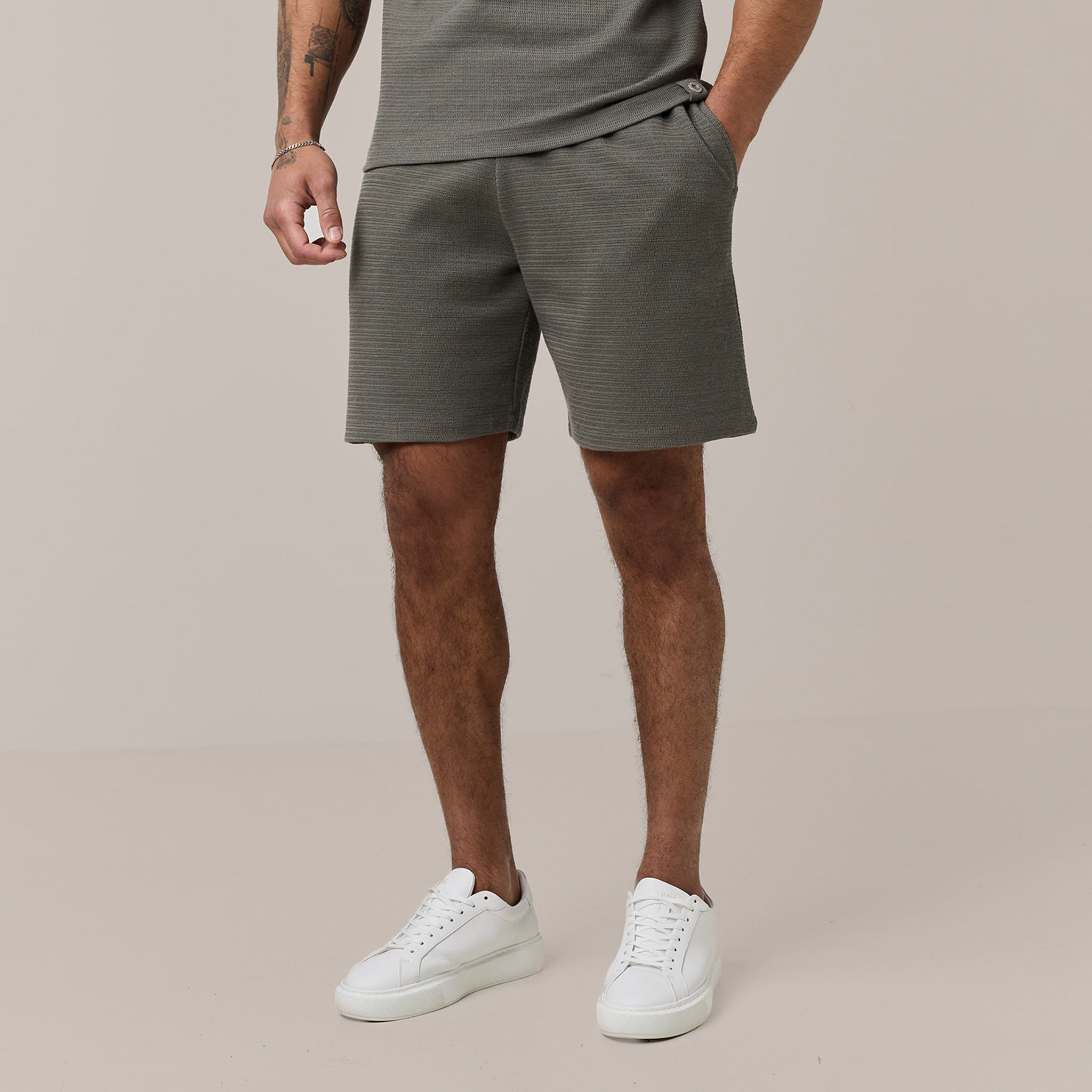 Men's Olive Textured Knit Shorts Henri. Marc & Co Front View