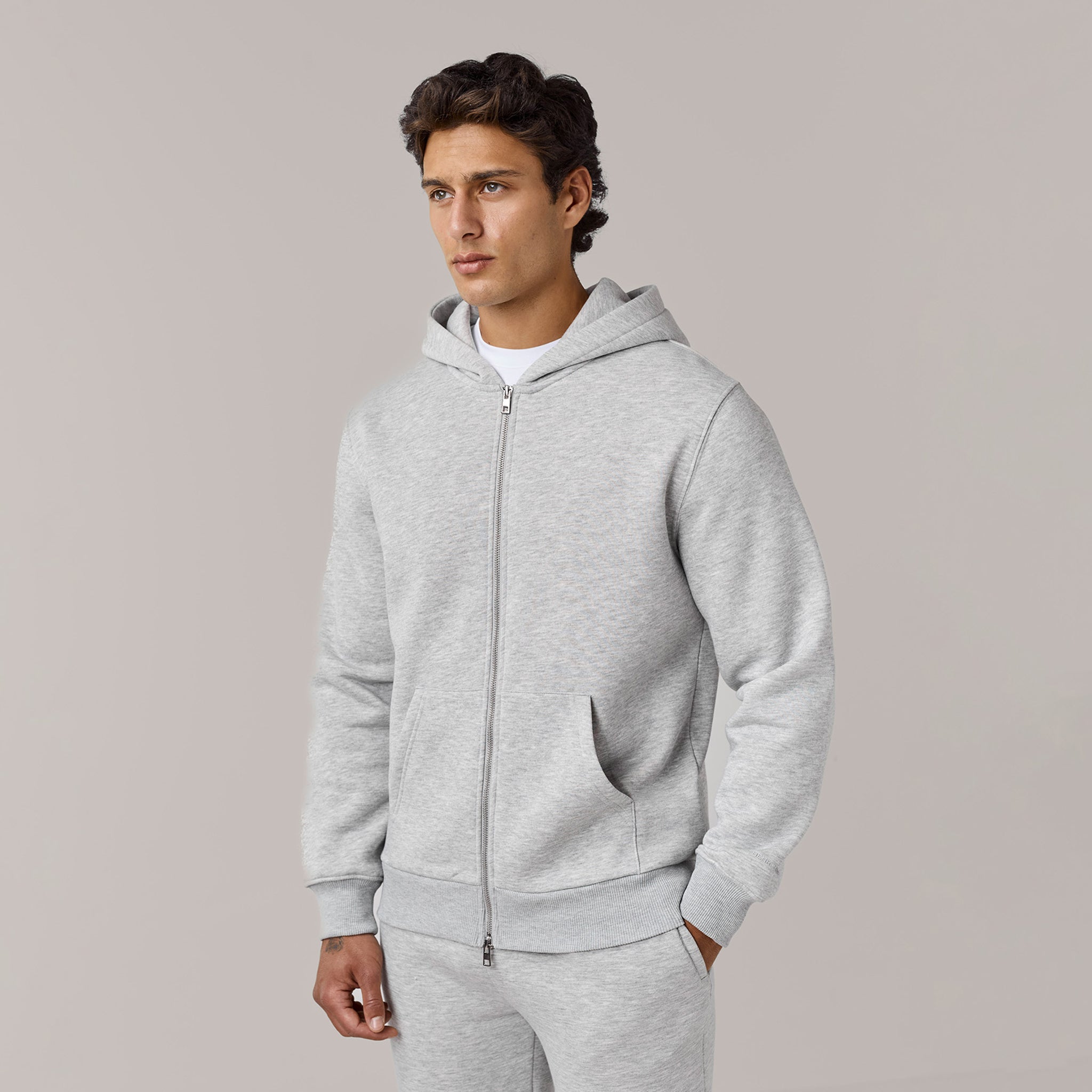 Men's Grey Marl Full Zip Hoodie Henri. Marc & Co Front View
