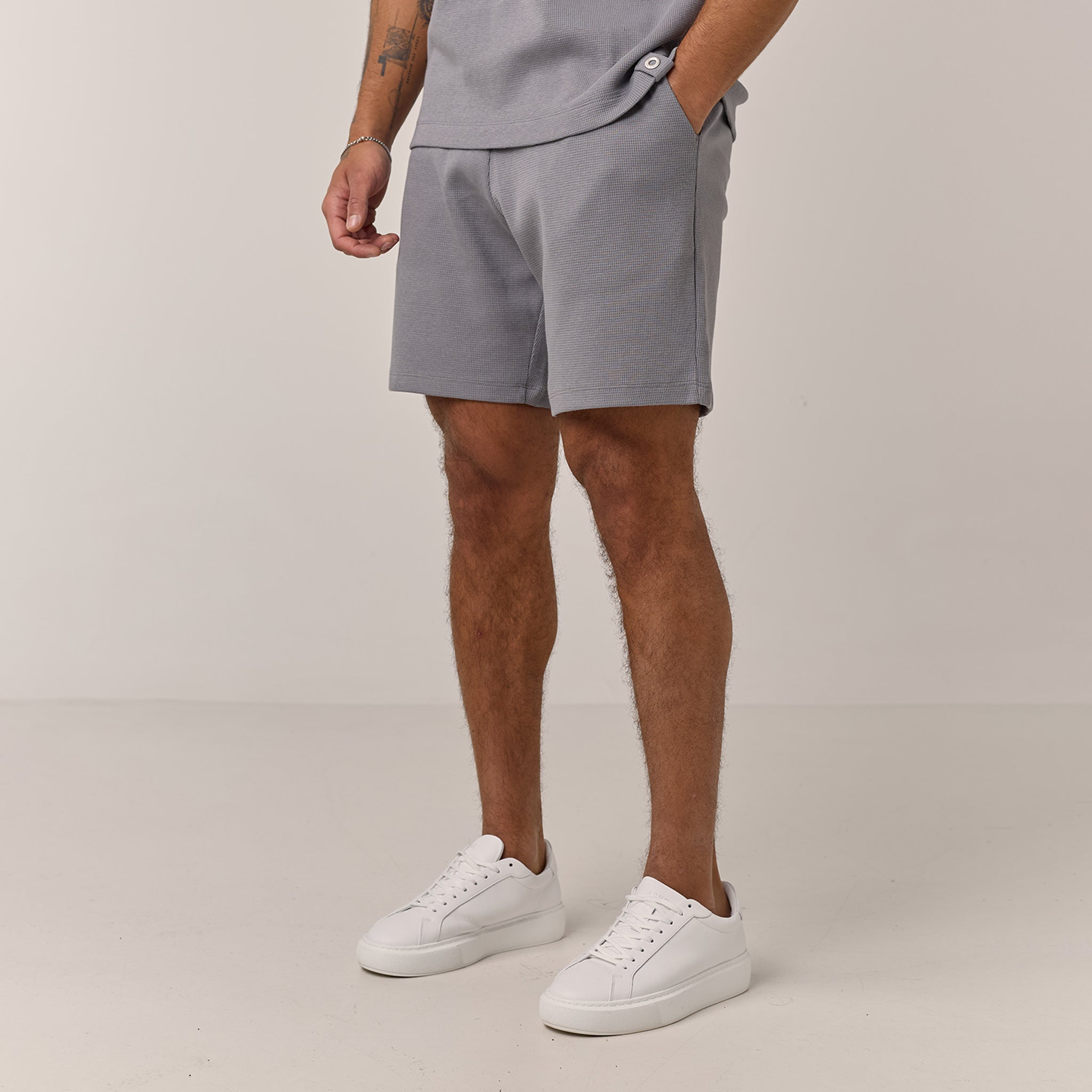 Men's Grey Waffle Shorts Henri. Marc & Co Front View