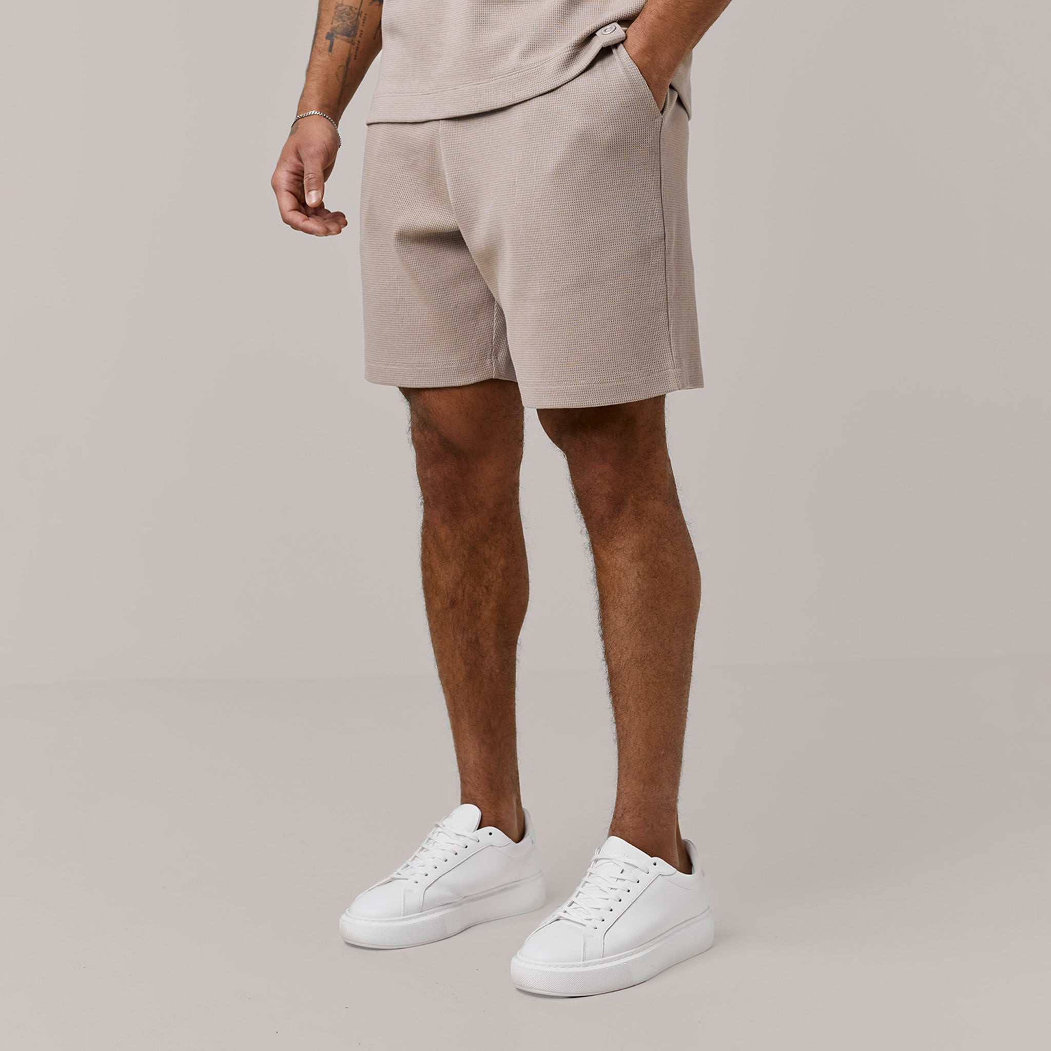 Men's Taupe Waffle Shorts Henri. Marc & Co Front View