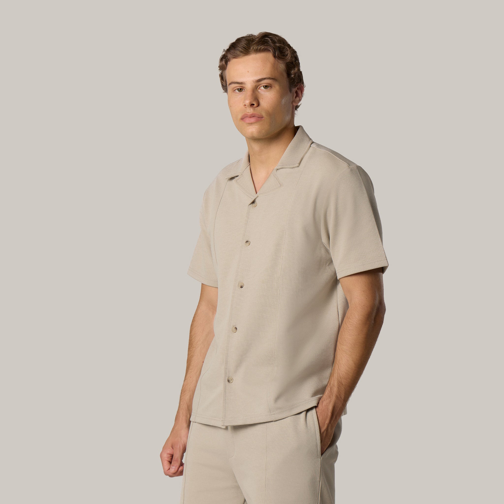 Premium Pique Revere Shirt | Stone