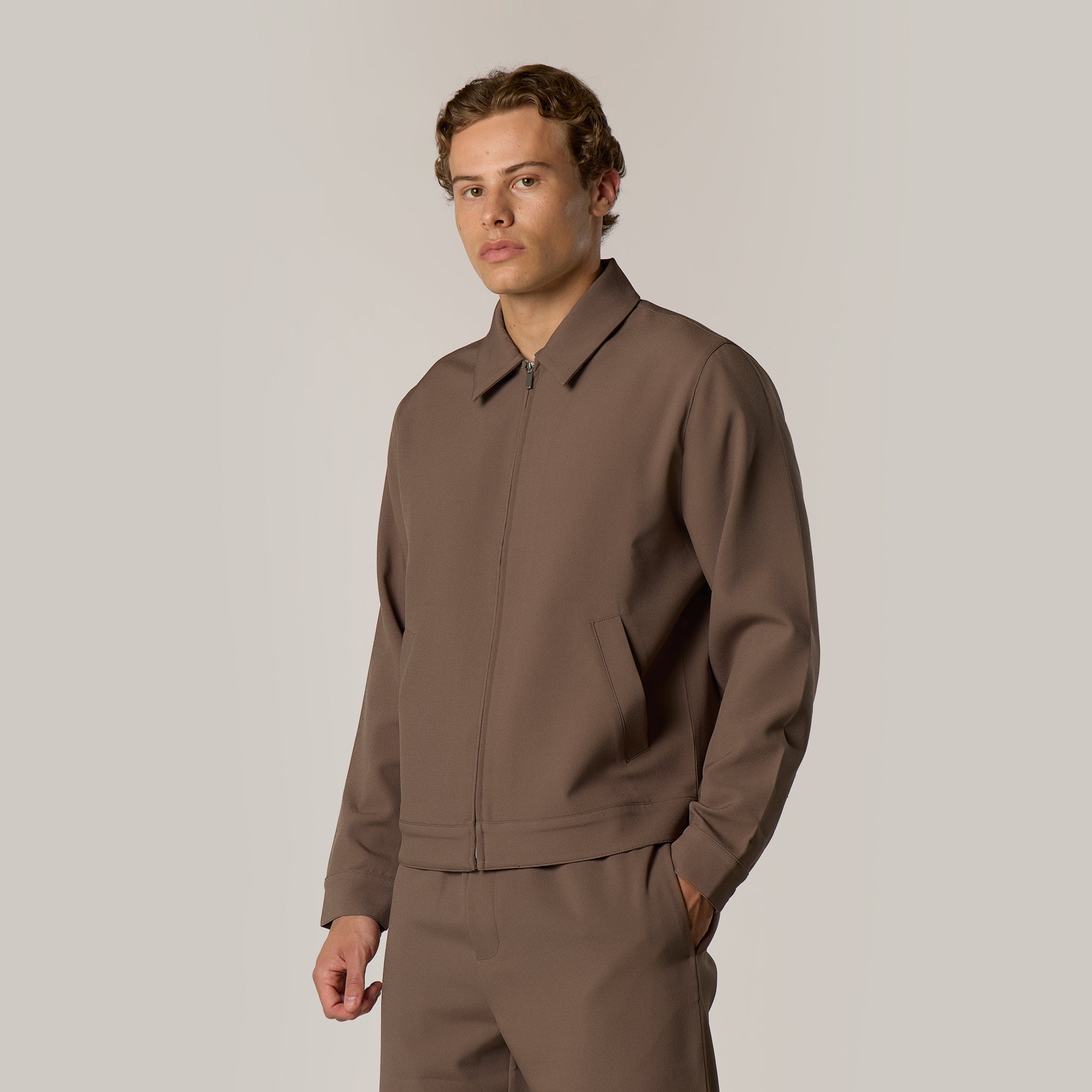 Tailored Zip Up Jacket | Taupe