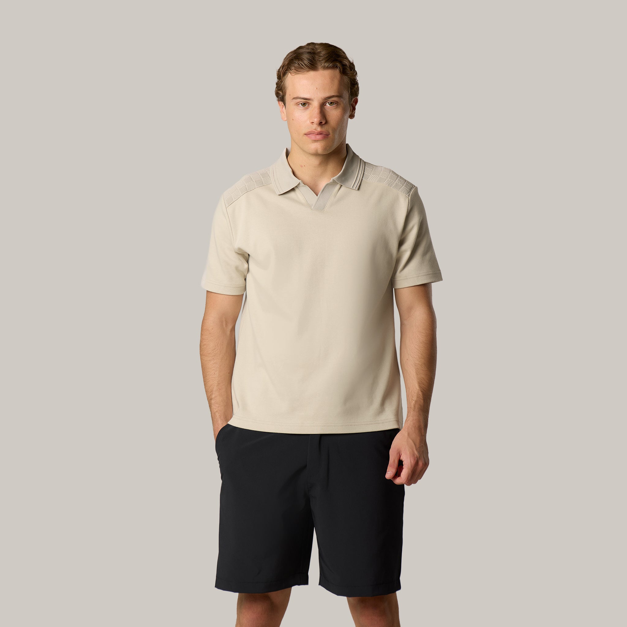 Premium Open Collar Polo | Stone