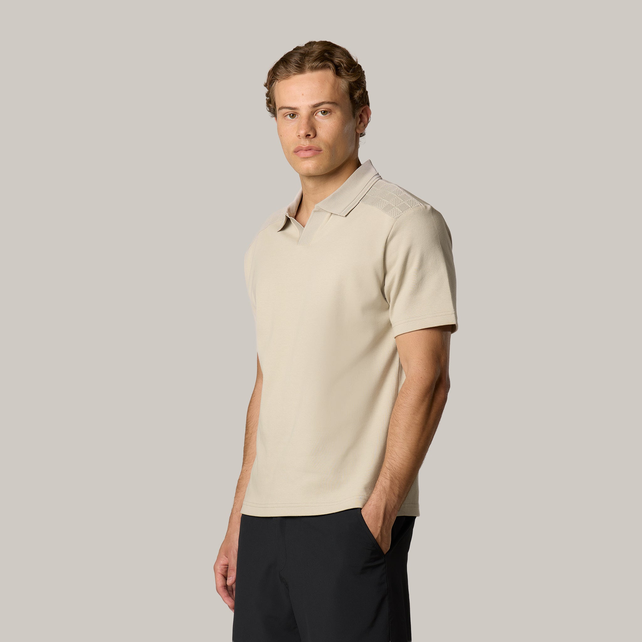 Premium Open Collar Polo | Stone