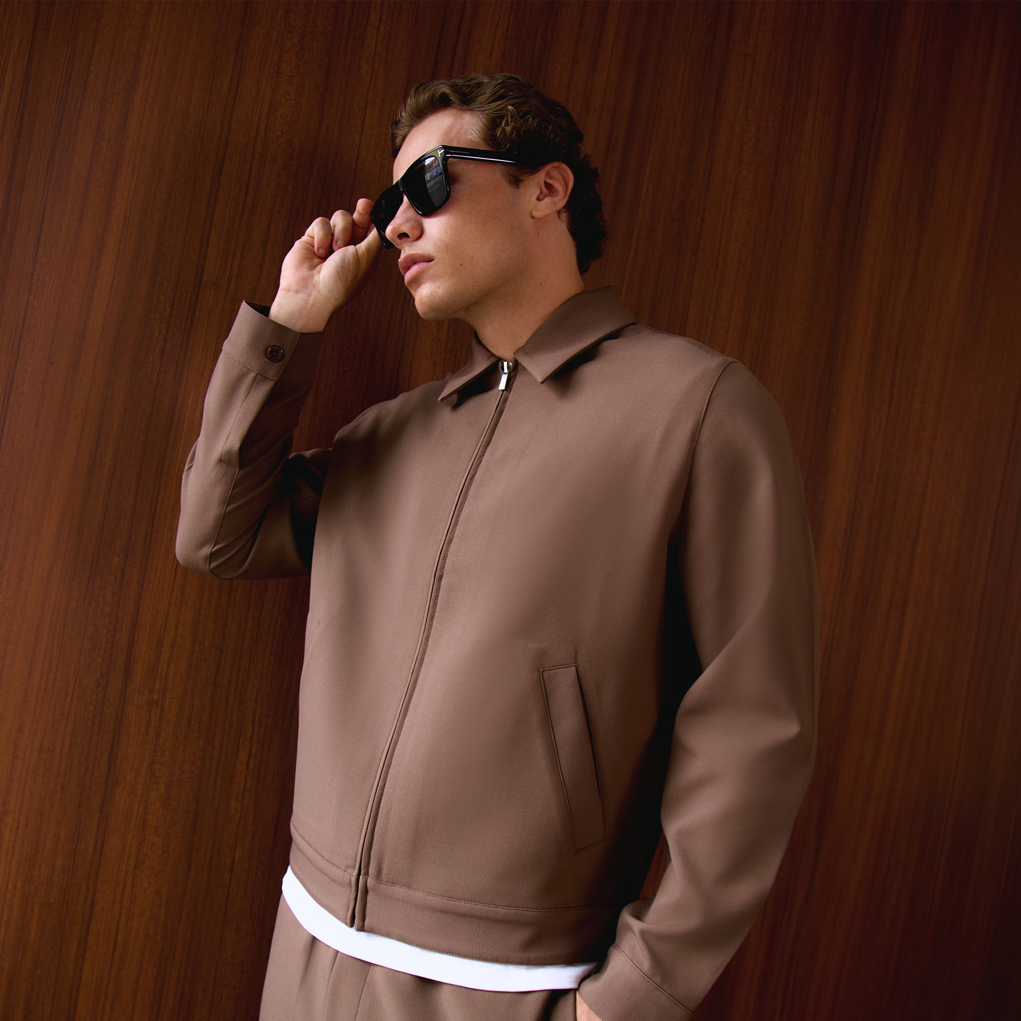 Tailored Zip Up Jacket | Brown