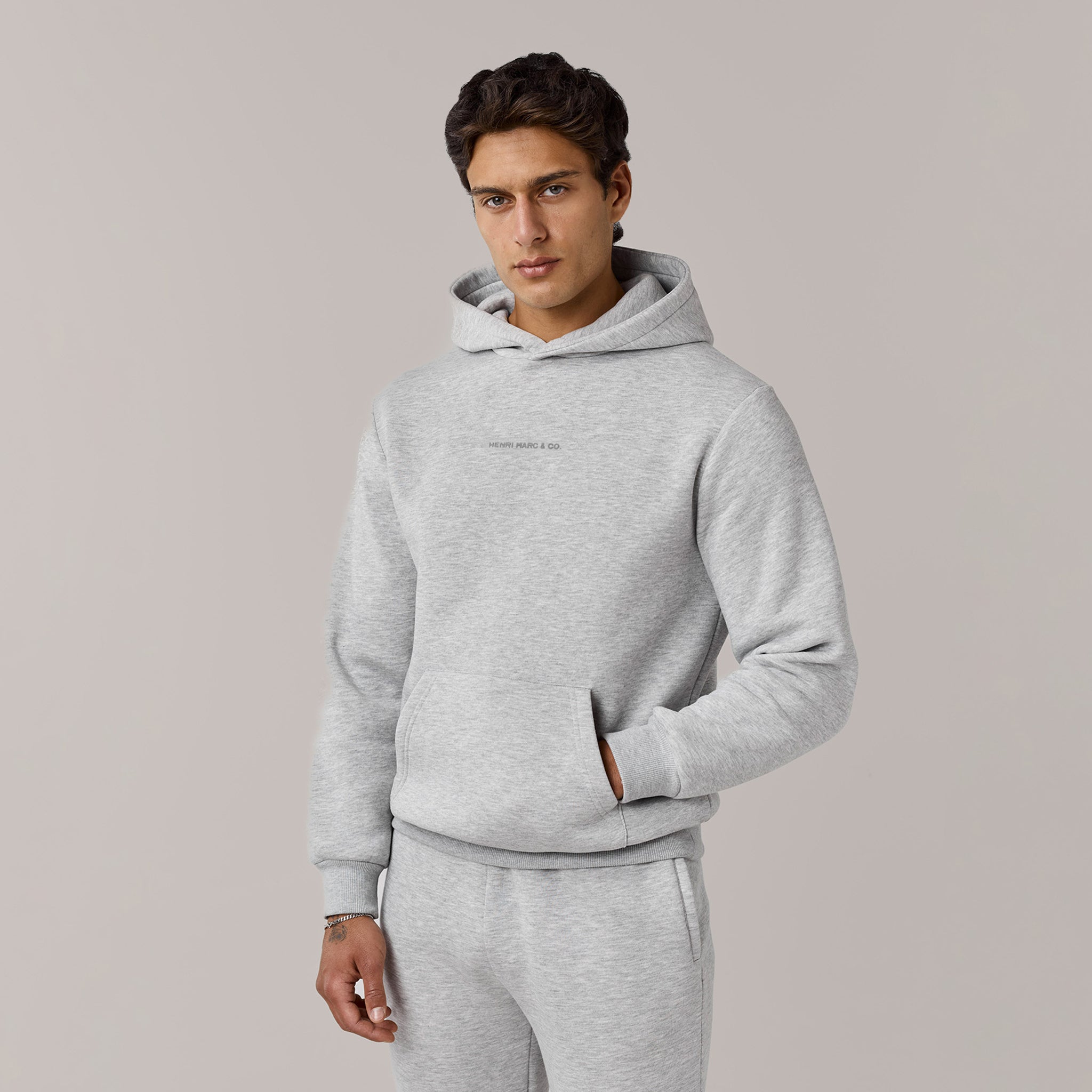 Men's Grey Marl Core Logo Hoodie Henri. Marc & Co  Front View