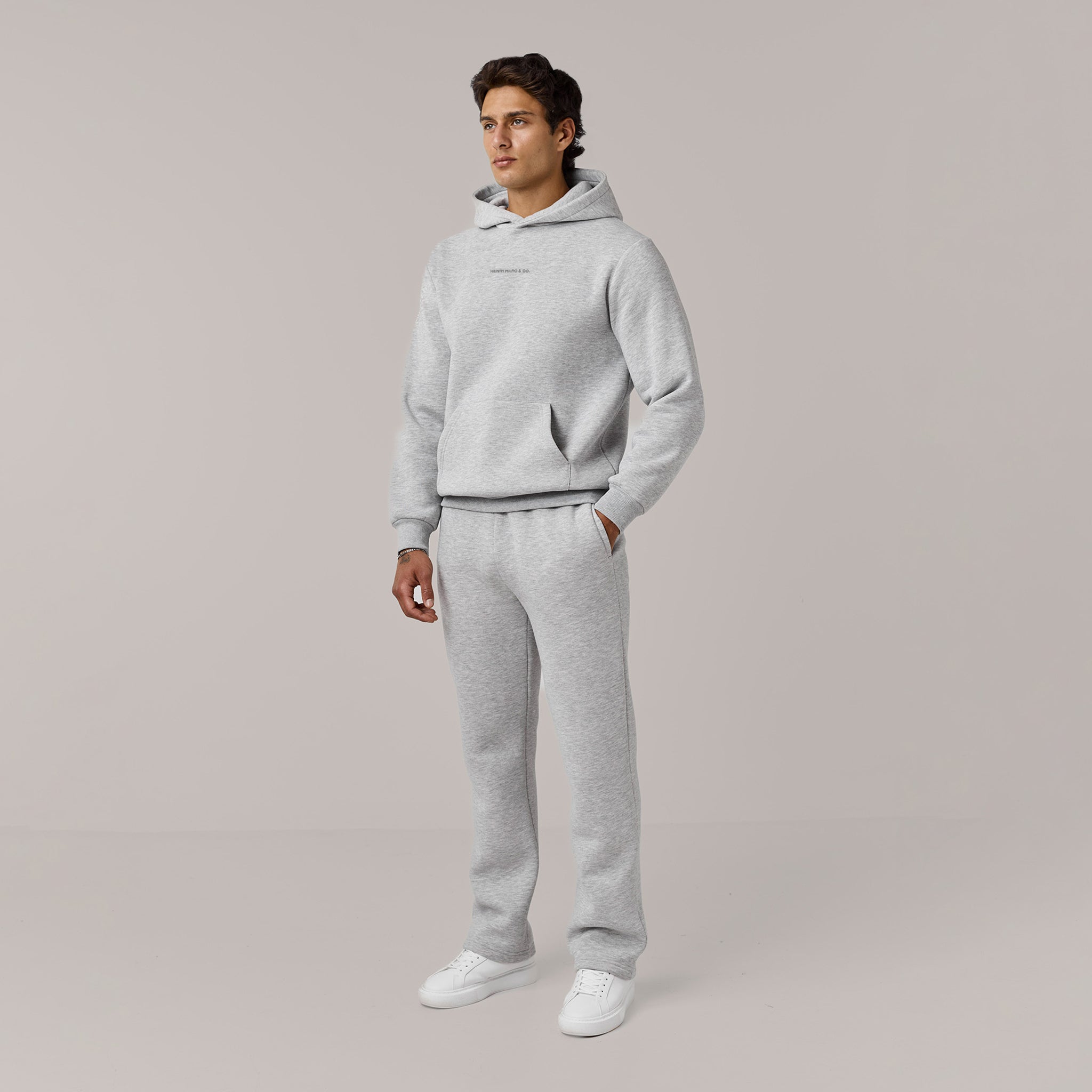 Men's Grey Marl Fleece Core Logo Open Hem Tracksuit  Henri. Marc & Co  Front View