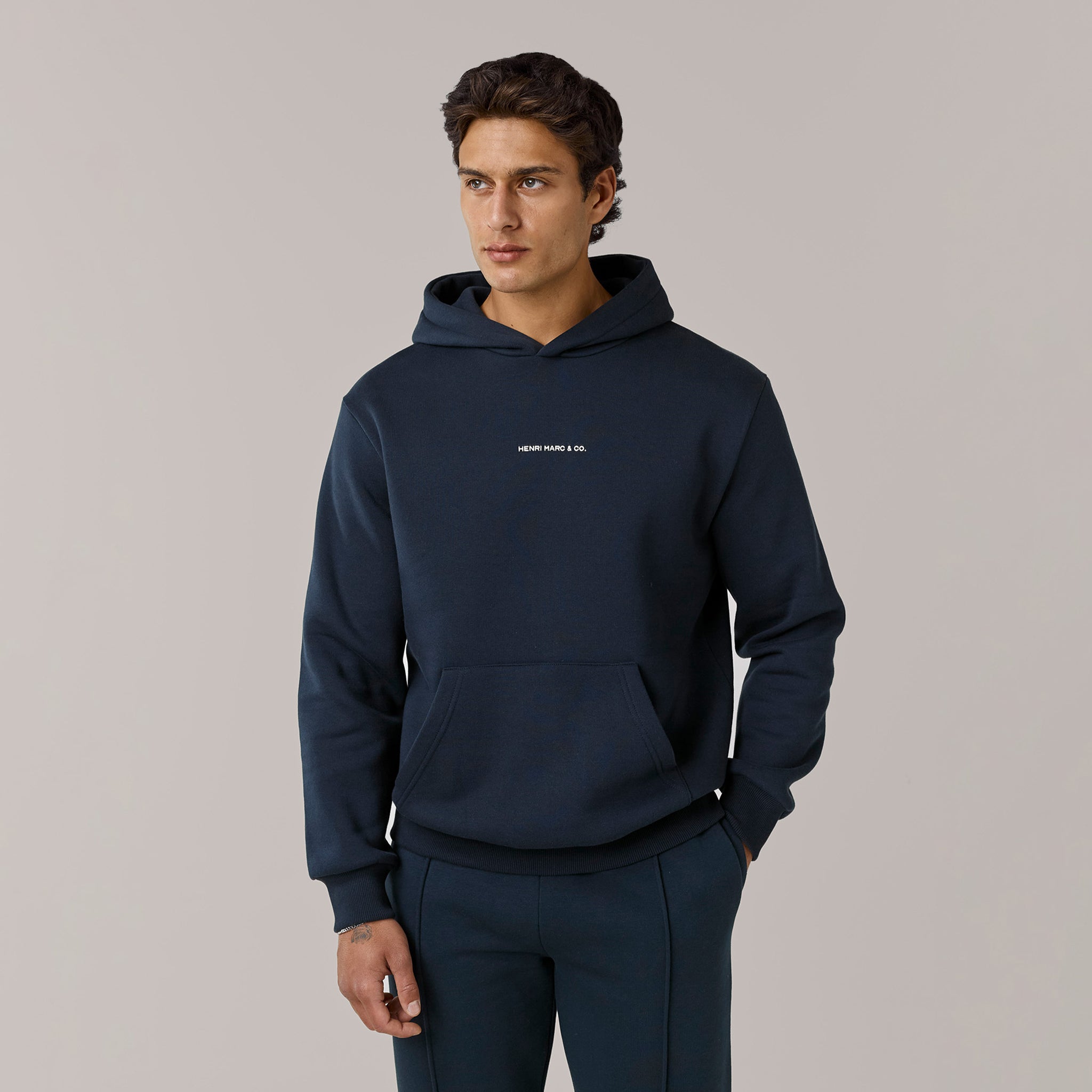 Men's Navy Core Logo Hoodie Henri. Marc & Co  Front View
