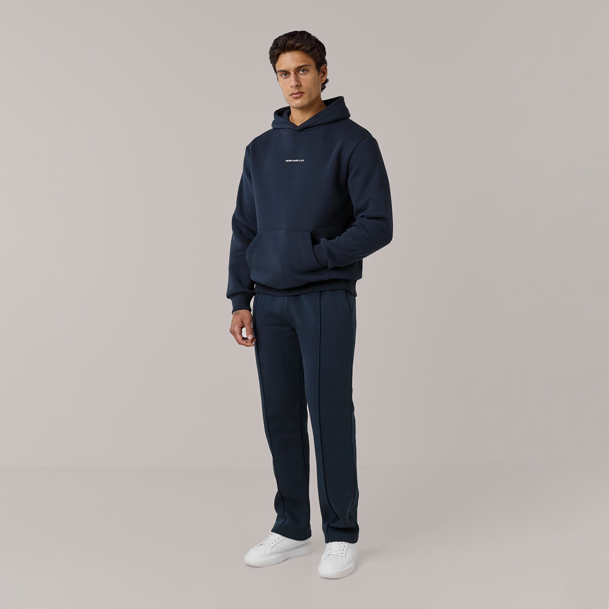 Men's  Navy Fleece Core Logo Pleated Tracksuit  Henri. Marc & Co  Front View