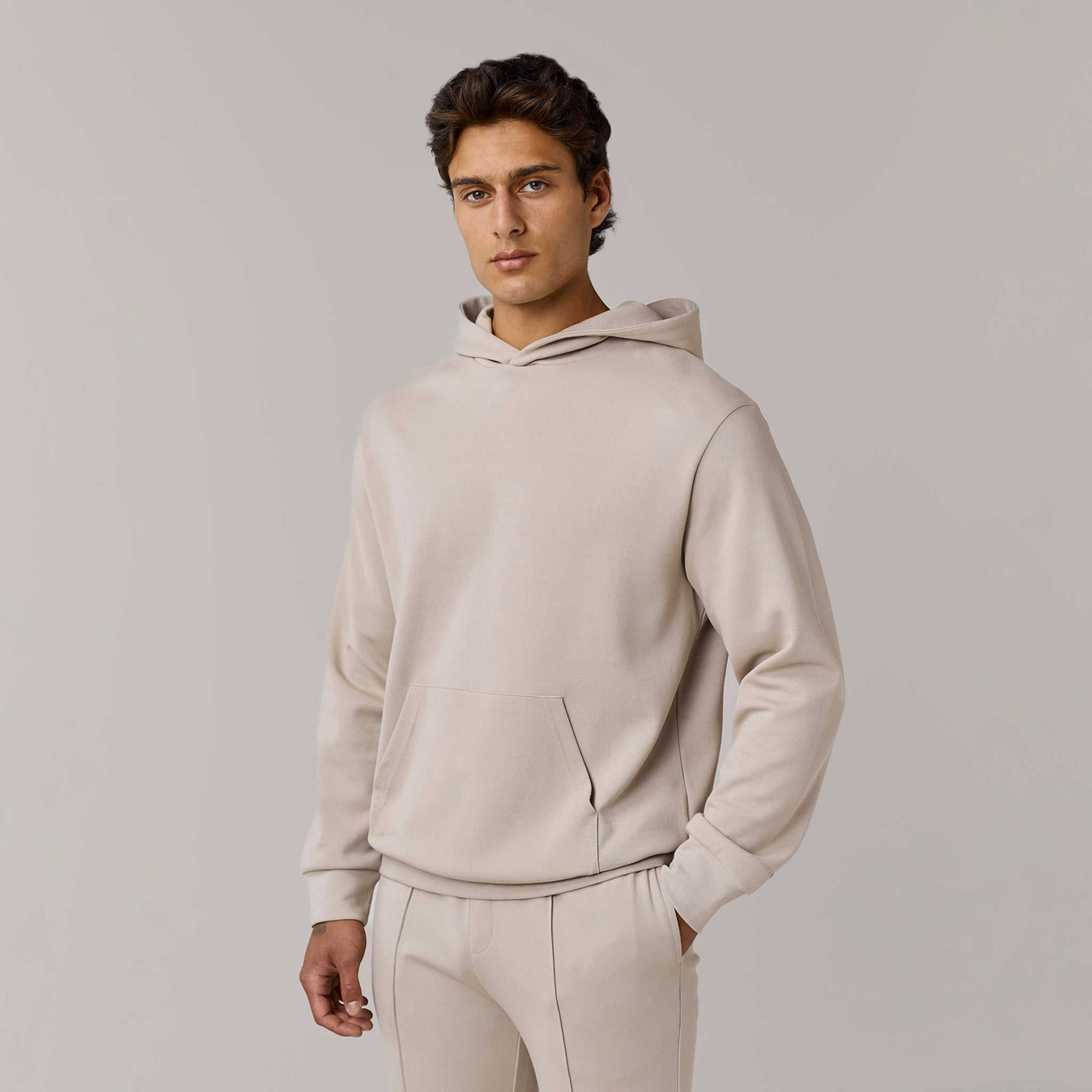 Men's Stone Interlock Hoodie Henri. Marc & Co  Front View