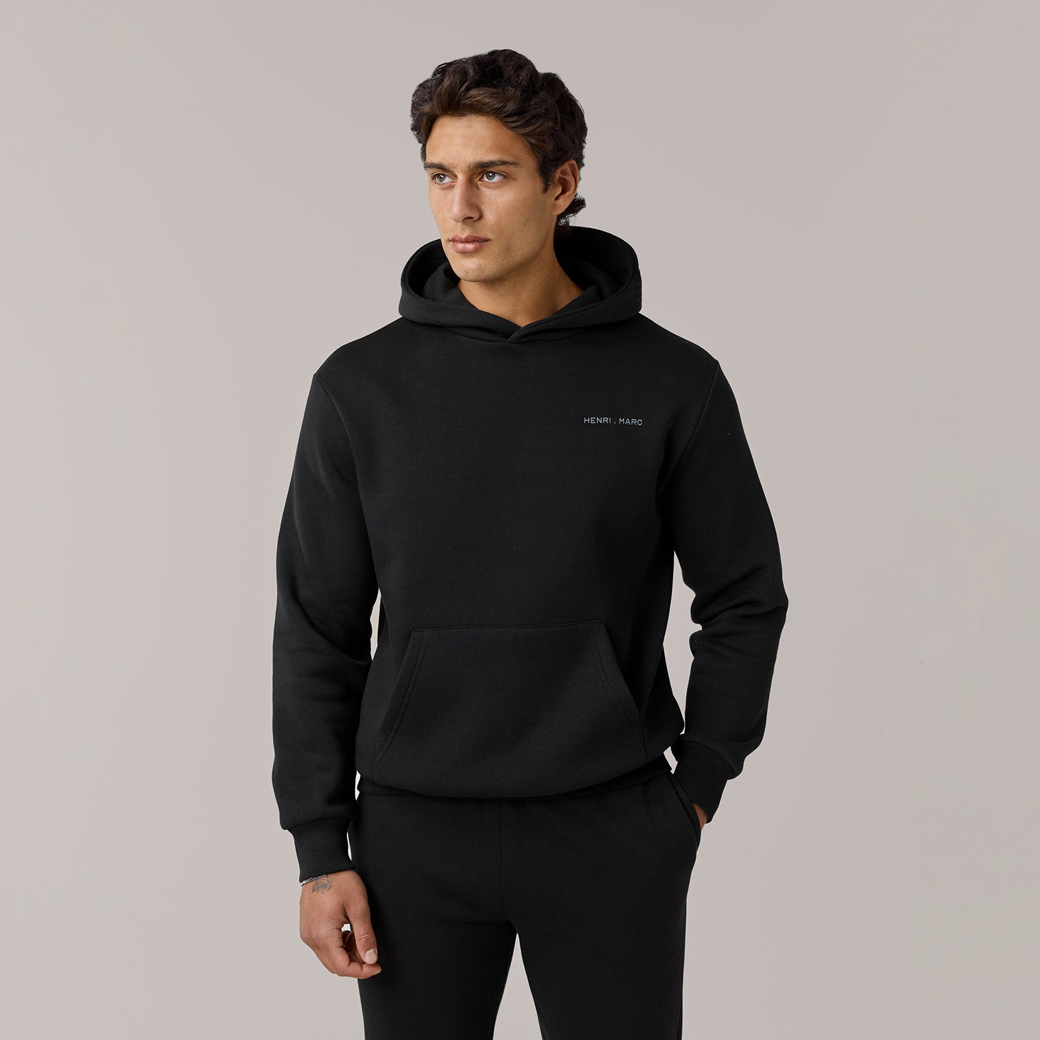 Men's Black Logo Hoodie  Henri. Marc & Co  Front View