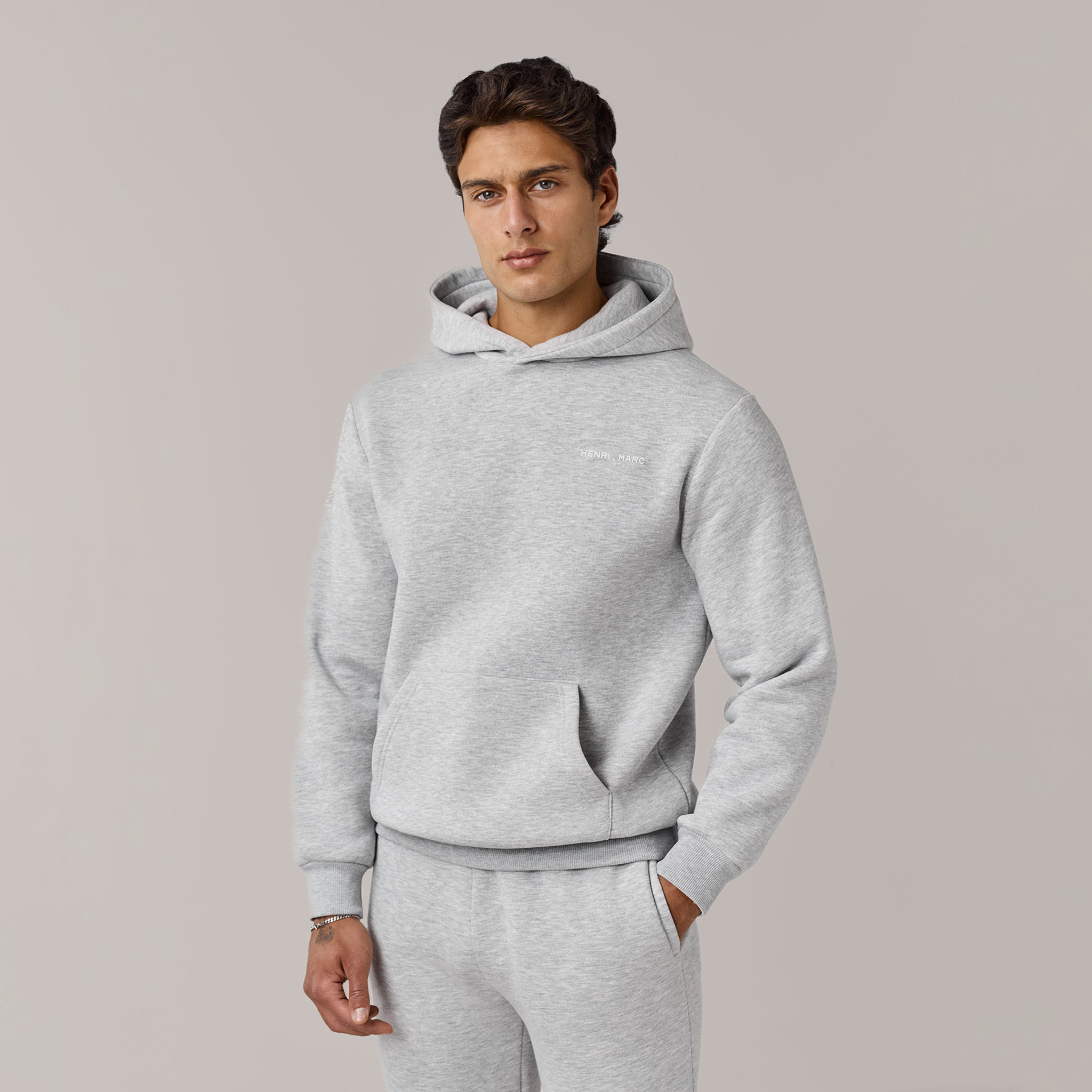 Men's Grey Marl Logo Hoodie  Henri. Marc & Co  Front View