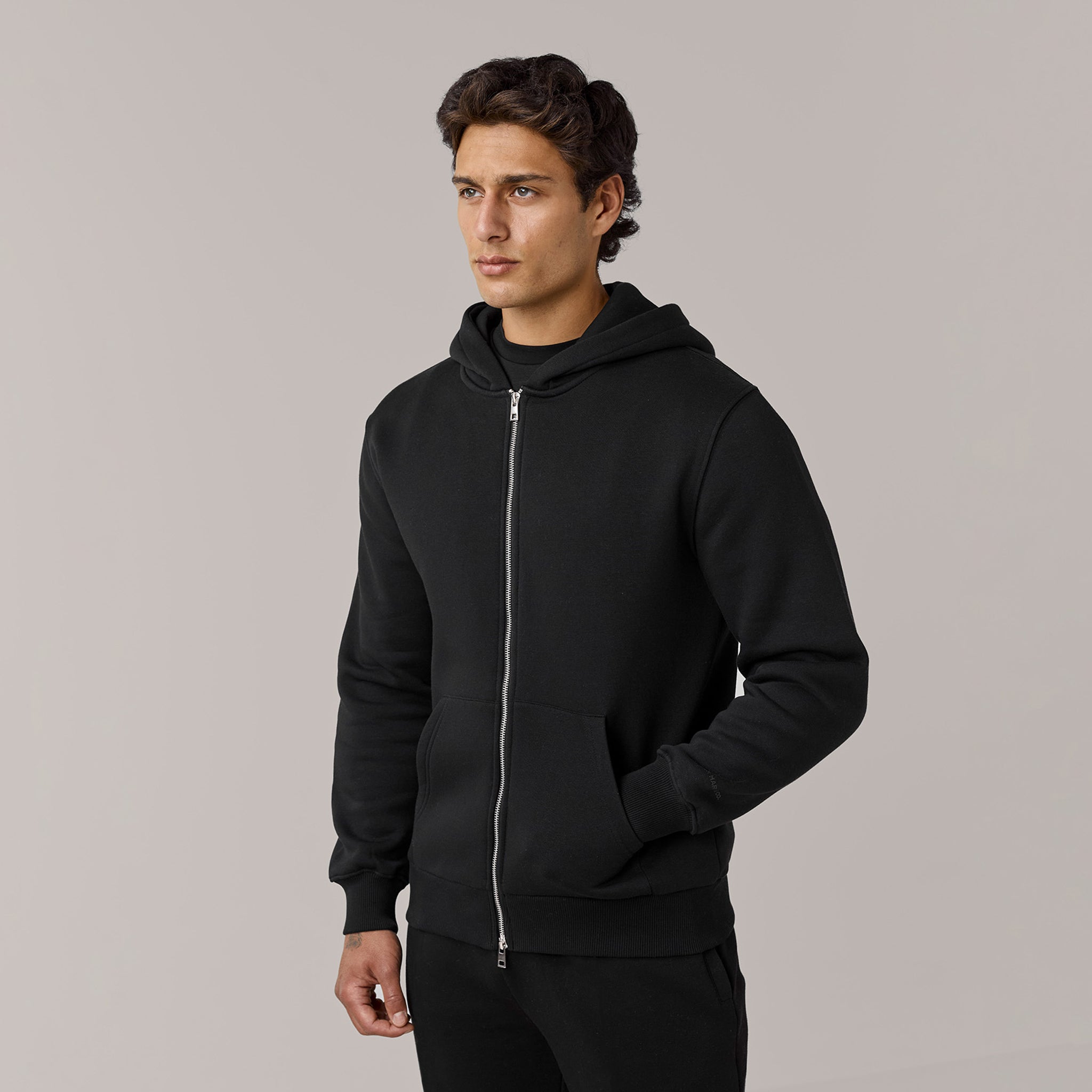 Men's Black Full Zip Hoodie  Henri. Marc & Co  Front View