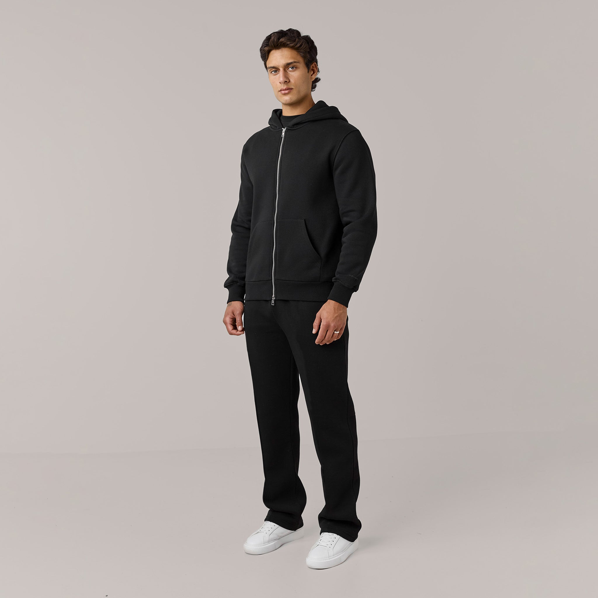 Men's  Black Fleece Full Zip Open Hem Tracksuit  Henri. Marc & Co  Front View