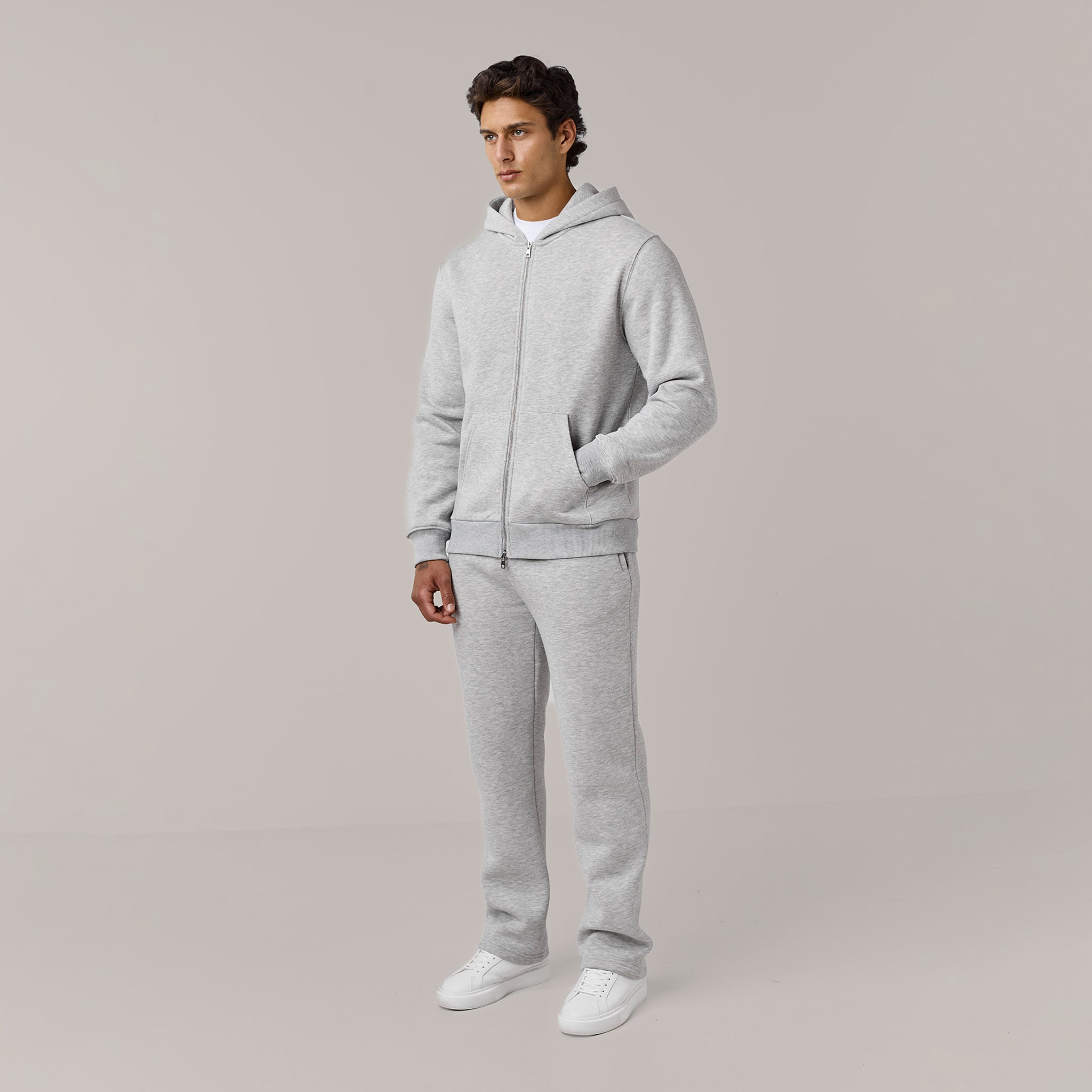 Men's  Grey Marl Fleece Full Zip Open Hem Tracksuit  Henri. Marc & Co  Front View