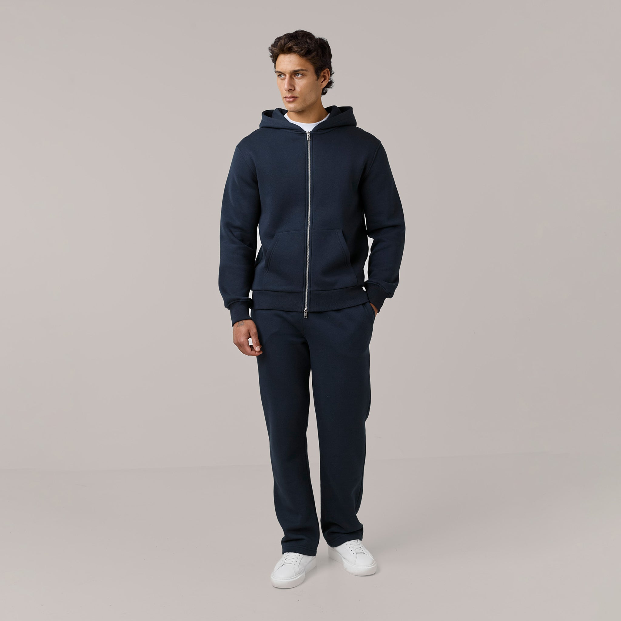 Men's  Navy Fleece Full Zip Open Hem Tracksuit  Henri. Marc & Co  Front View
