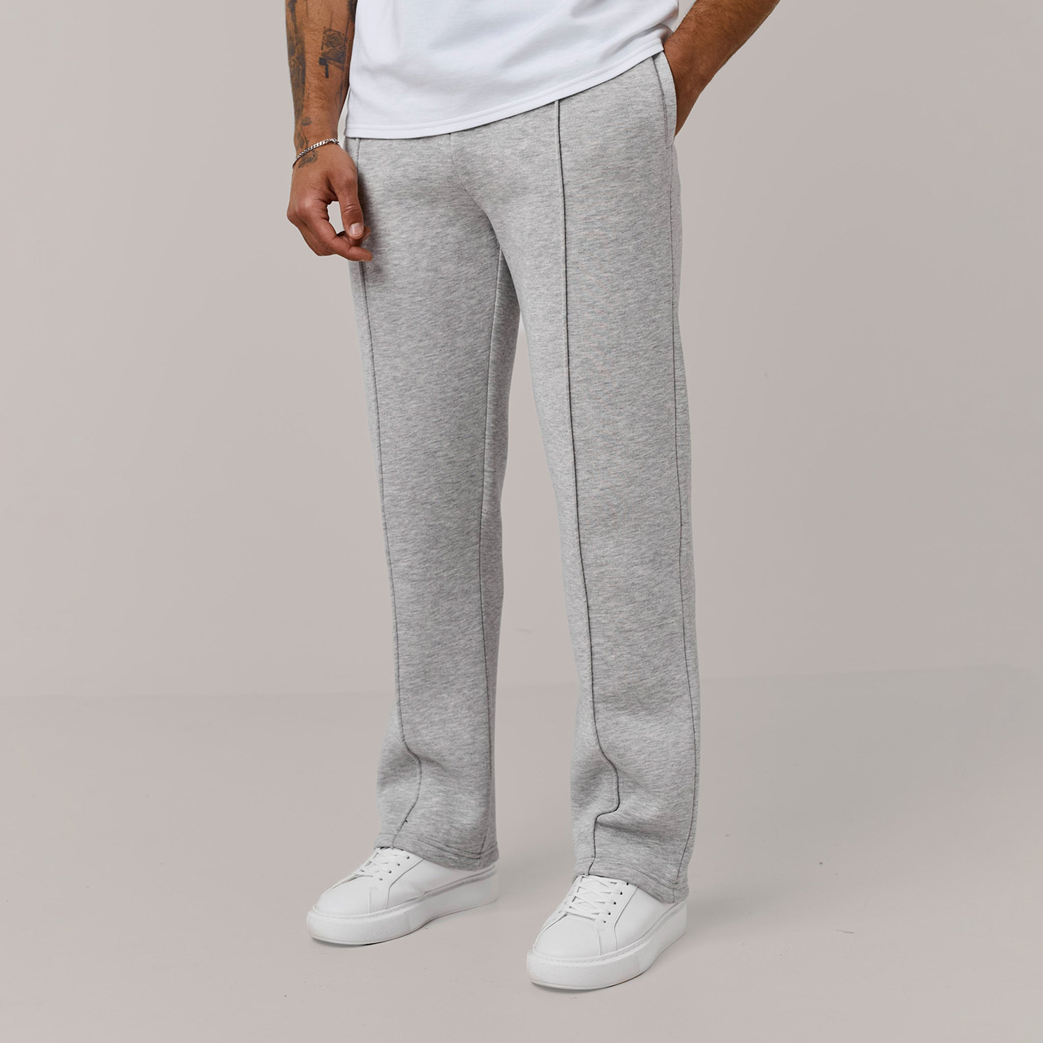 Men's  Grey Marl Straight Leg Pleated Open Hem Jogger  Henri. Marc & Co  Front View