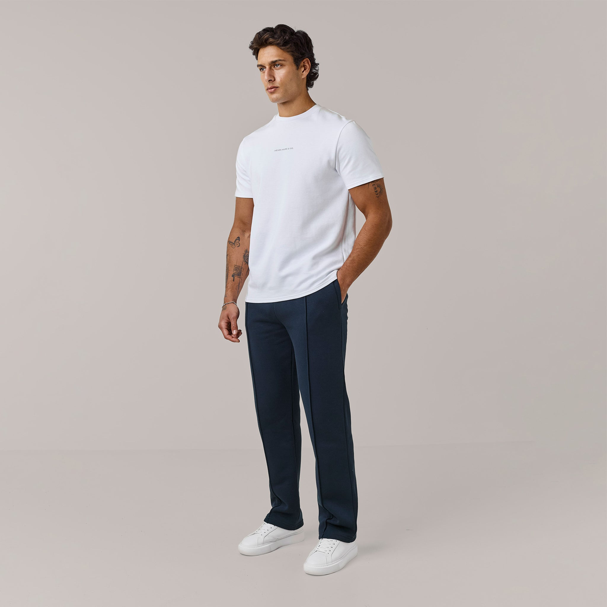 Pleated Open Hem Jogger | Navy