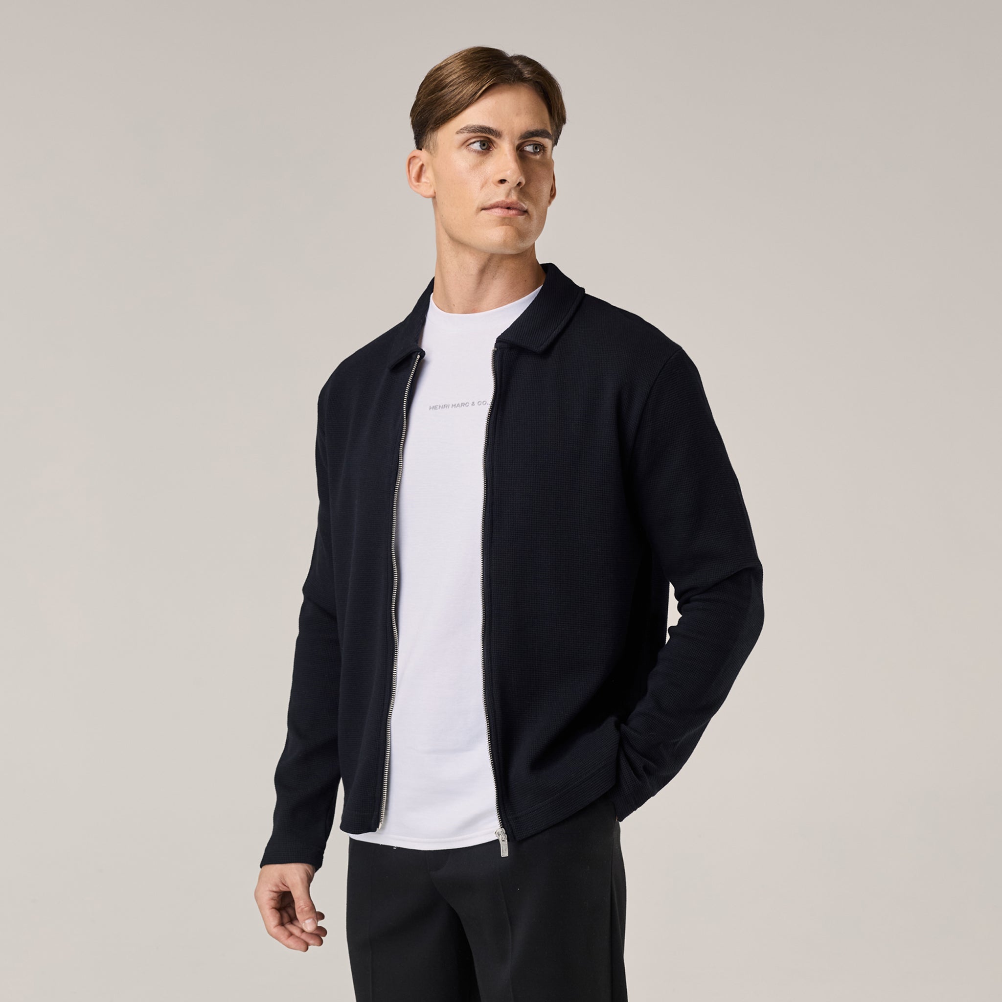Waffle Zip Overshirt | Black