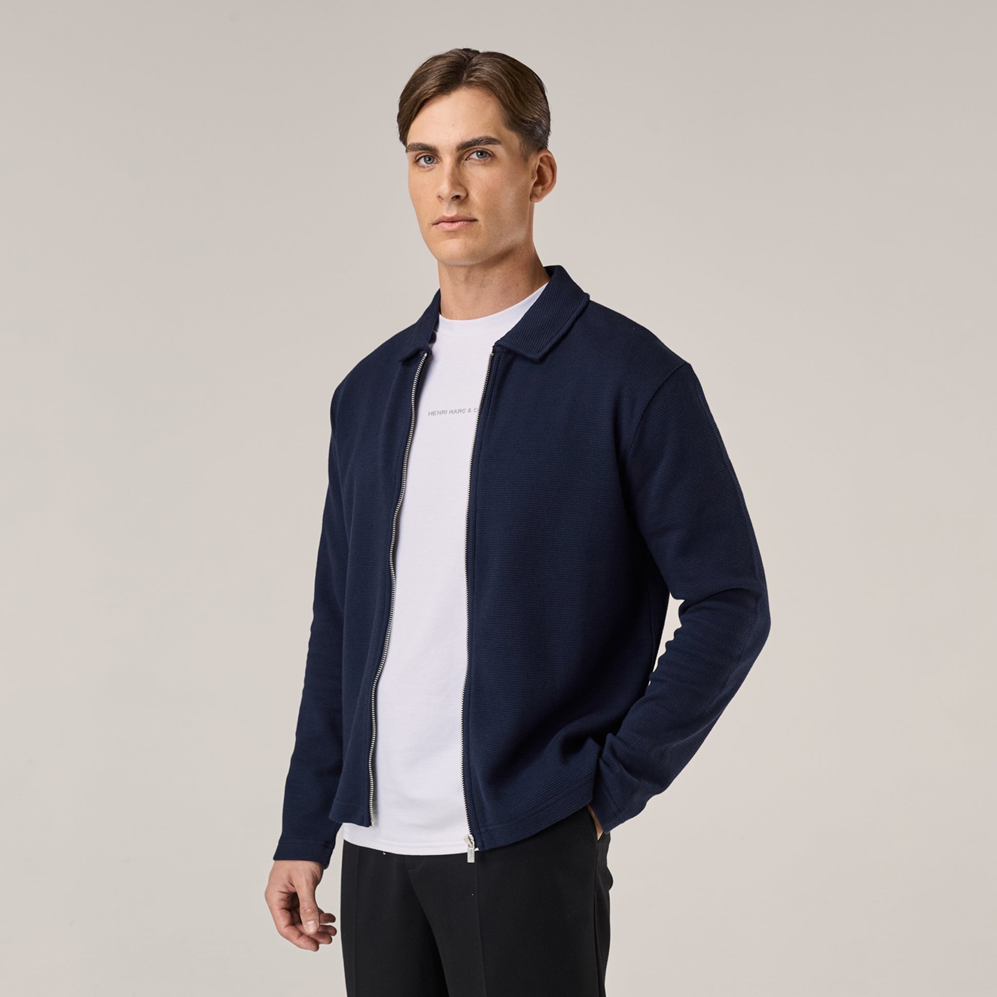 Waffle Zip Overshirt | Dark Navy