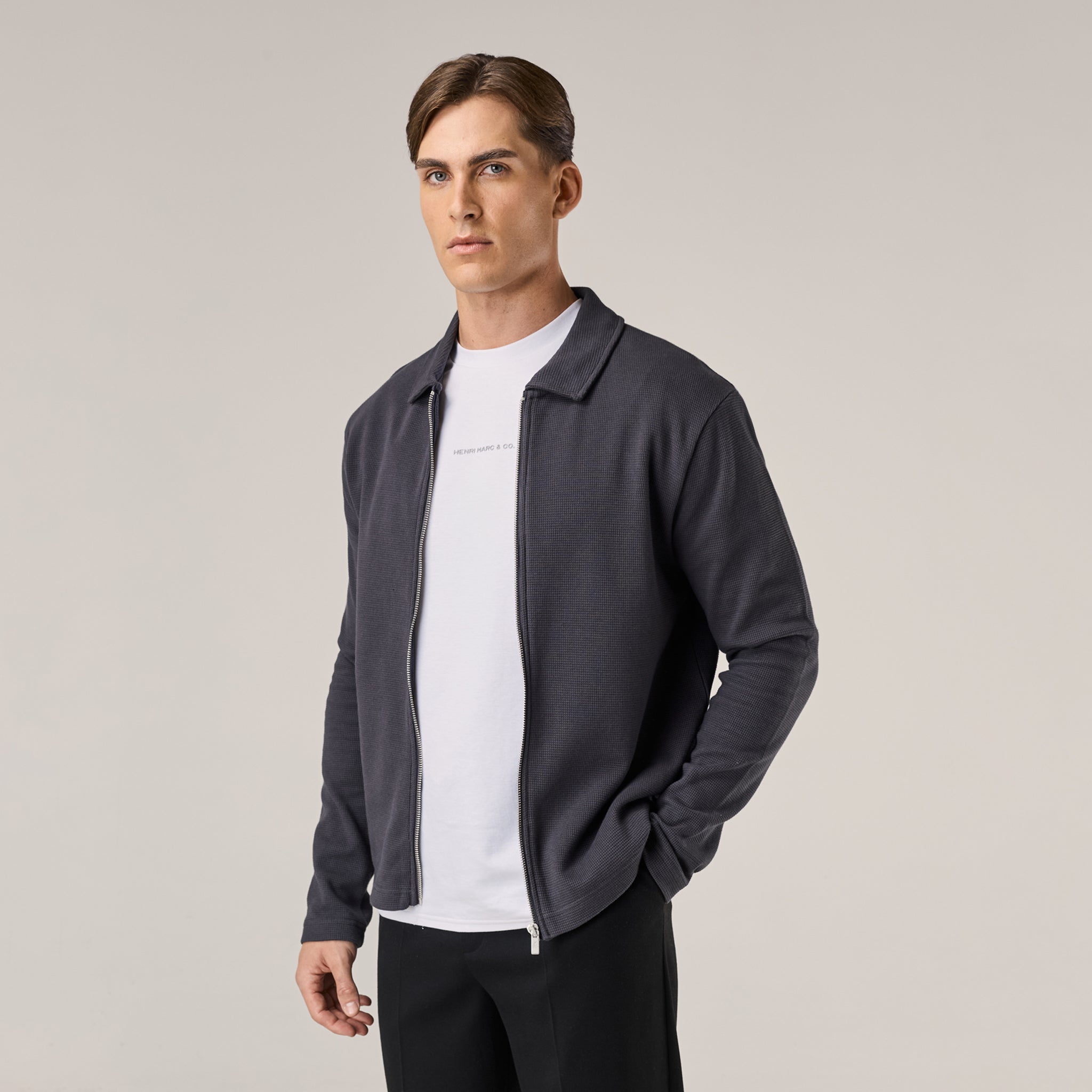 Waffle Zip Overshirt | Mid Grey
