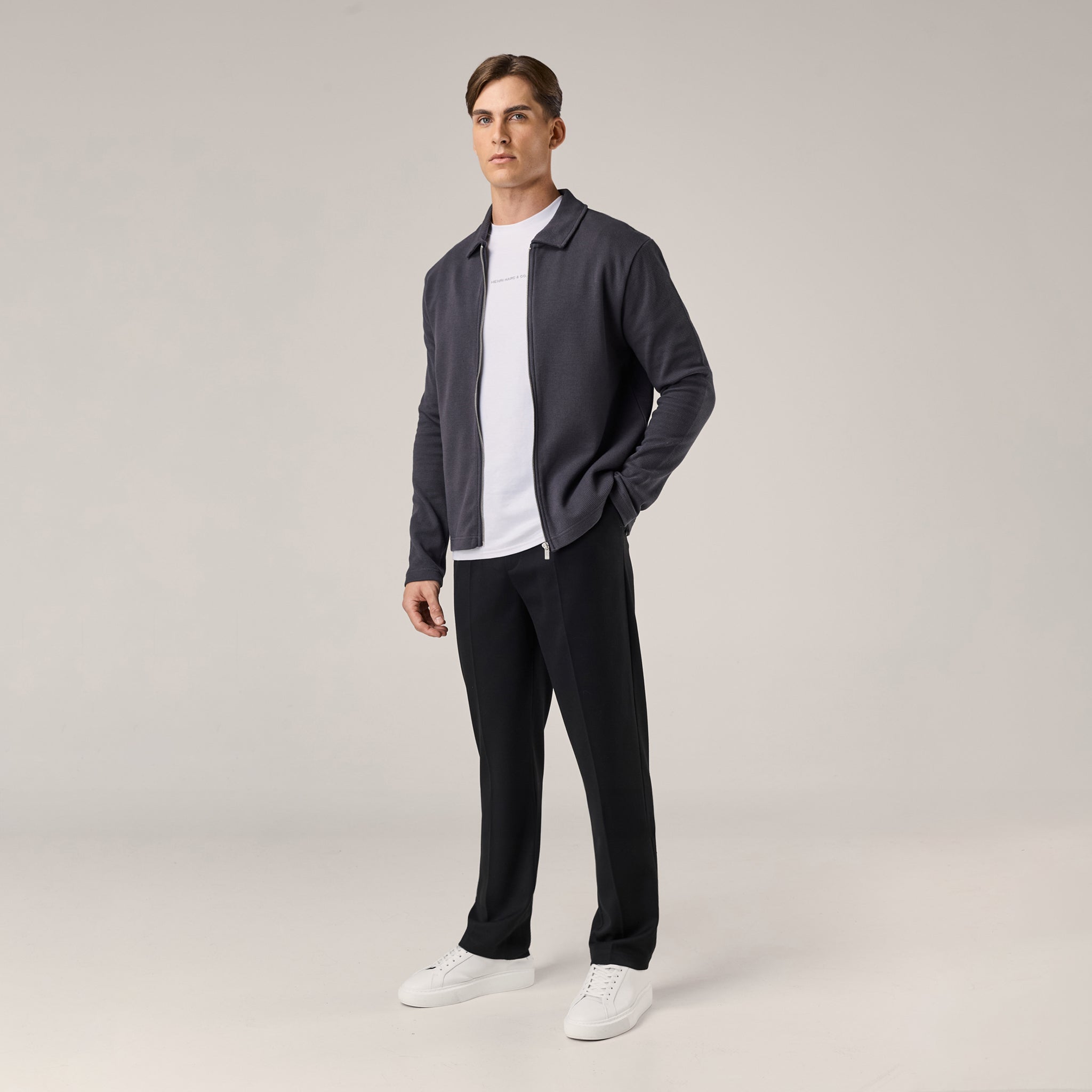 Waffle Zip Overshirt | Mid Grey