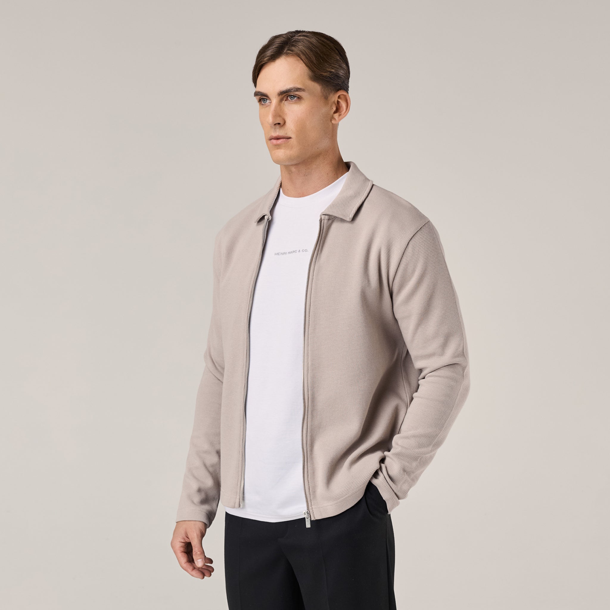 Waffle Zip Overshirt | Stone