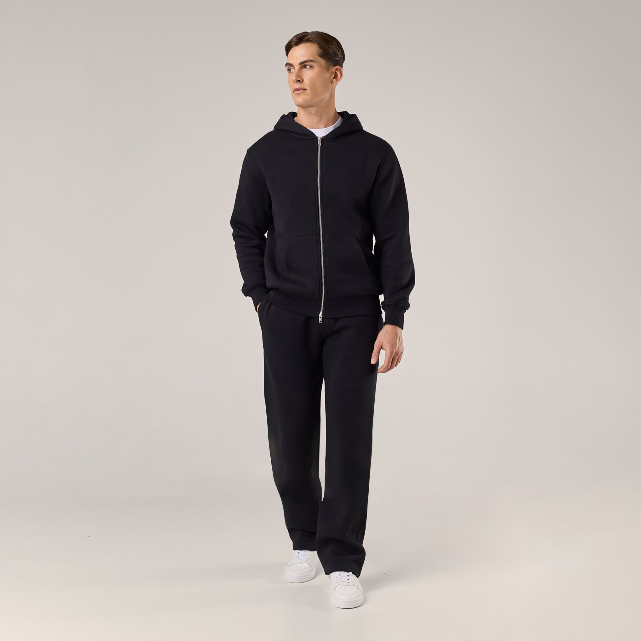 Regular Fit Full Zip Hoodie | Black