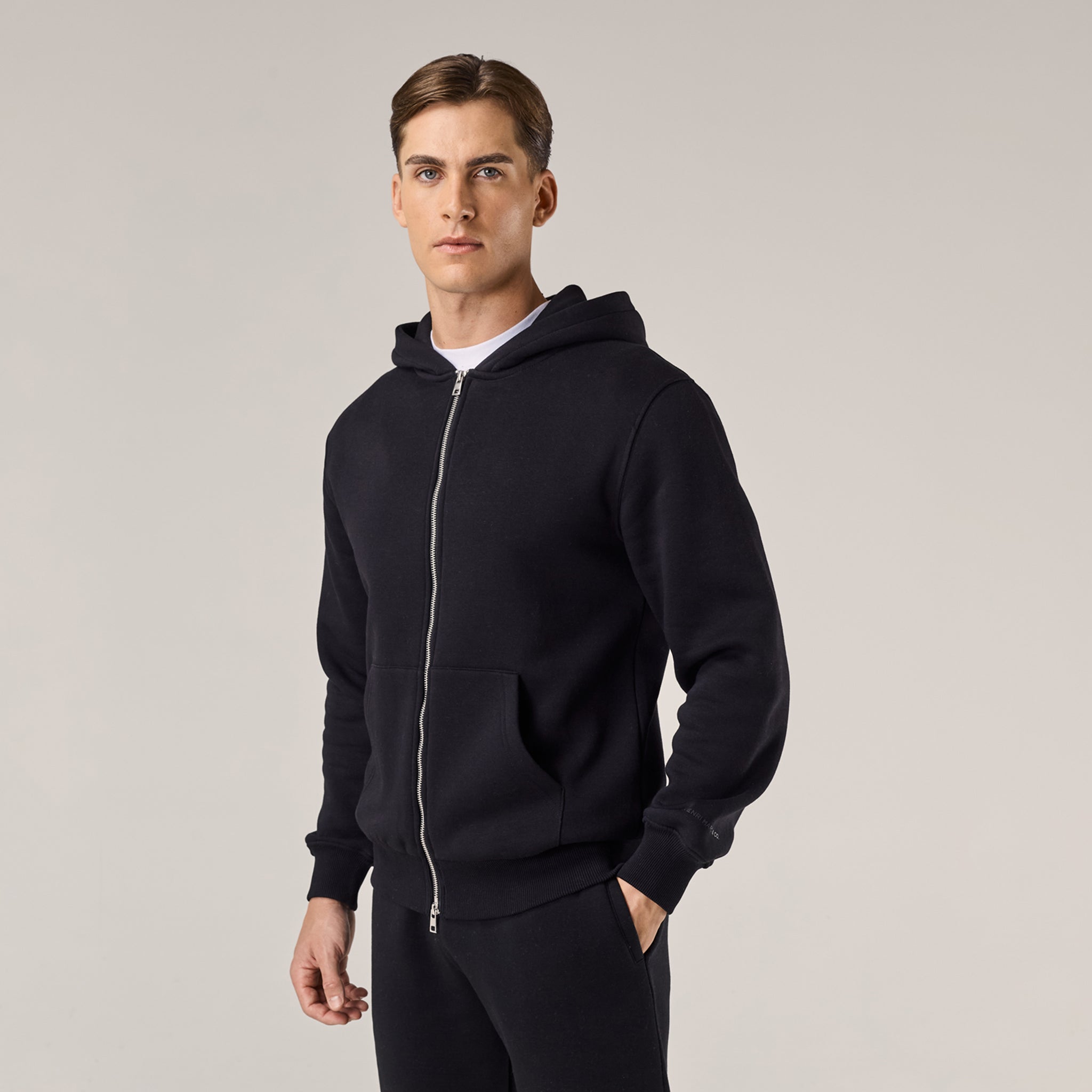 Regular Fit Full Zip Hoodie | Black