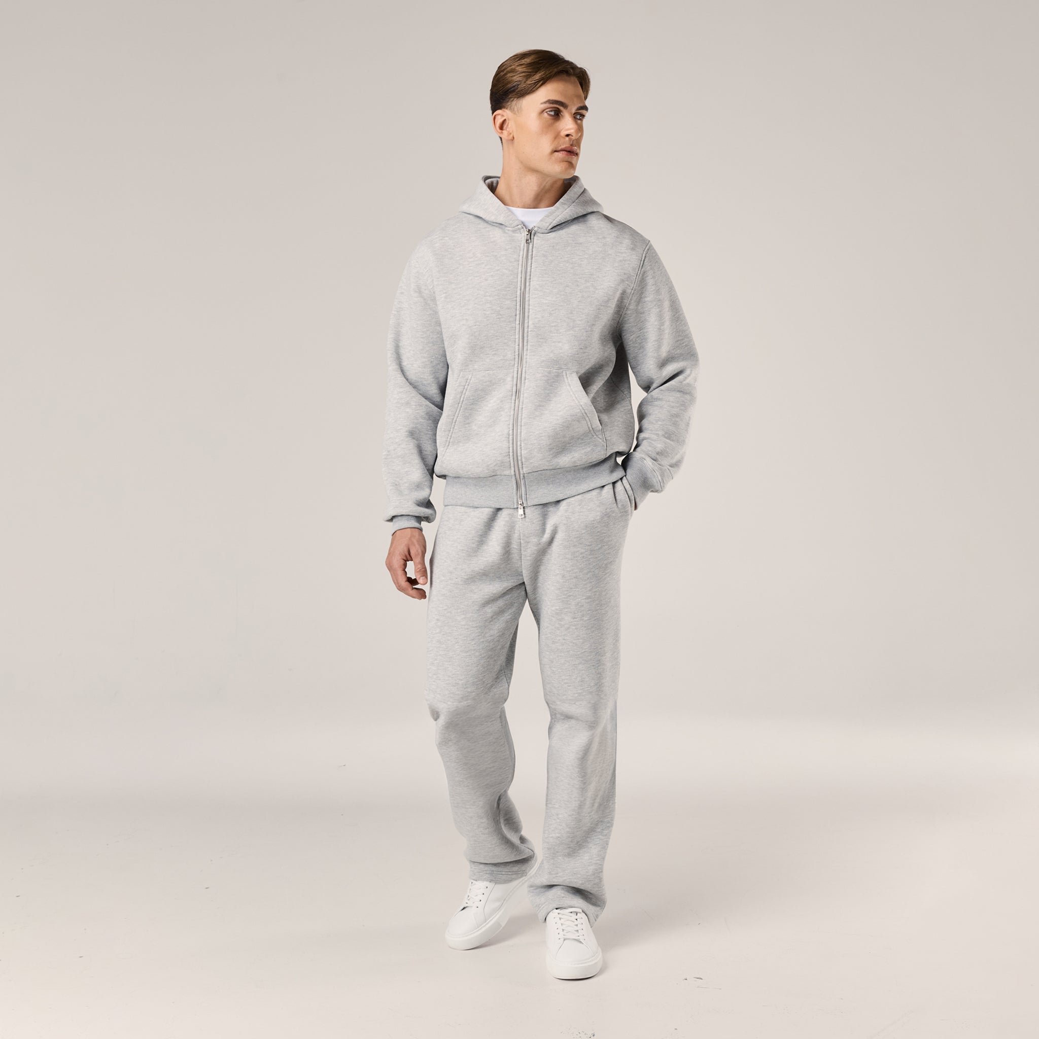 Regular Fit Full Zip Hoodie | Grey Marl