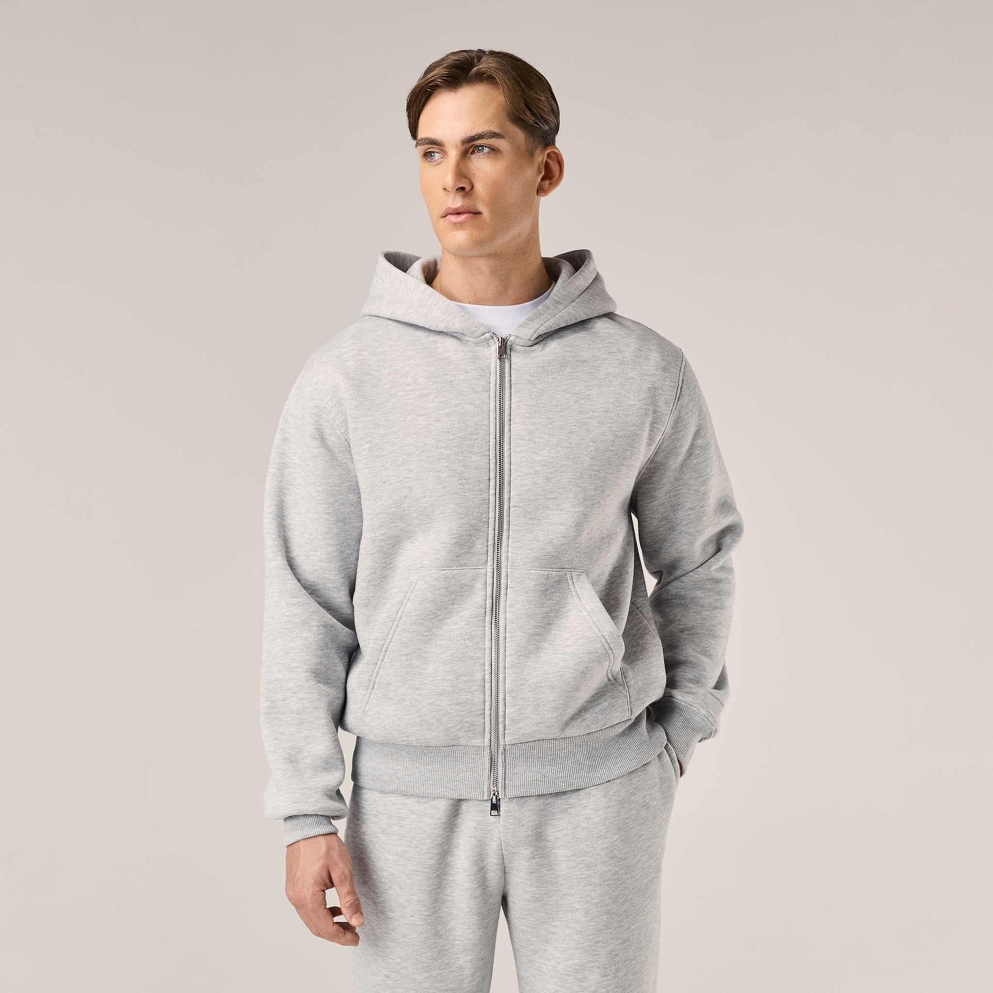 Regular Fit Full Zip Hoodie | Grey Marl