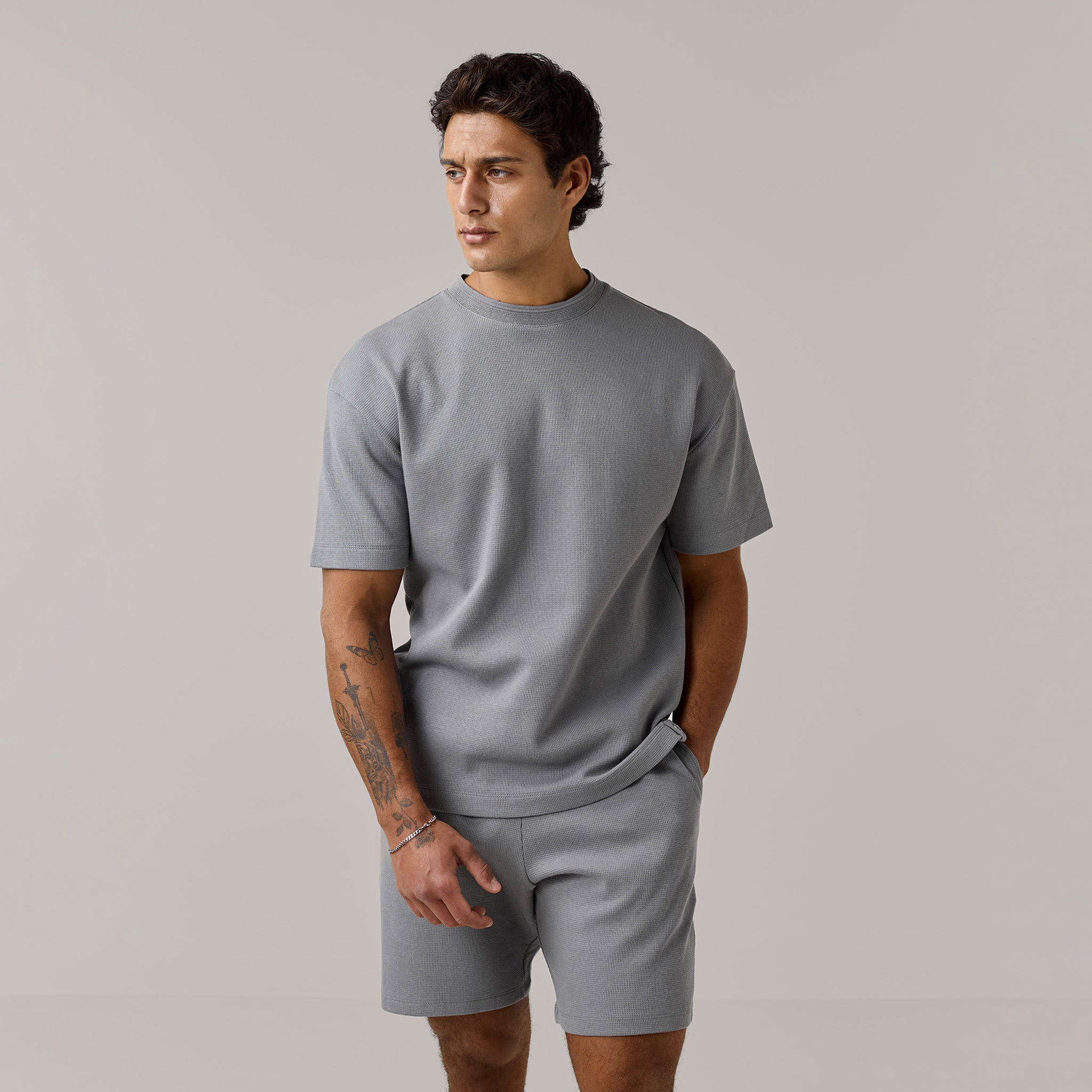 Men's  Grey T-Shirt & Short Waffle Twinset  Henri. Marc & Co  Front View