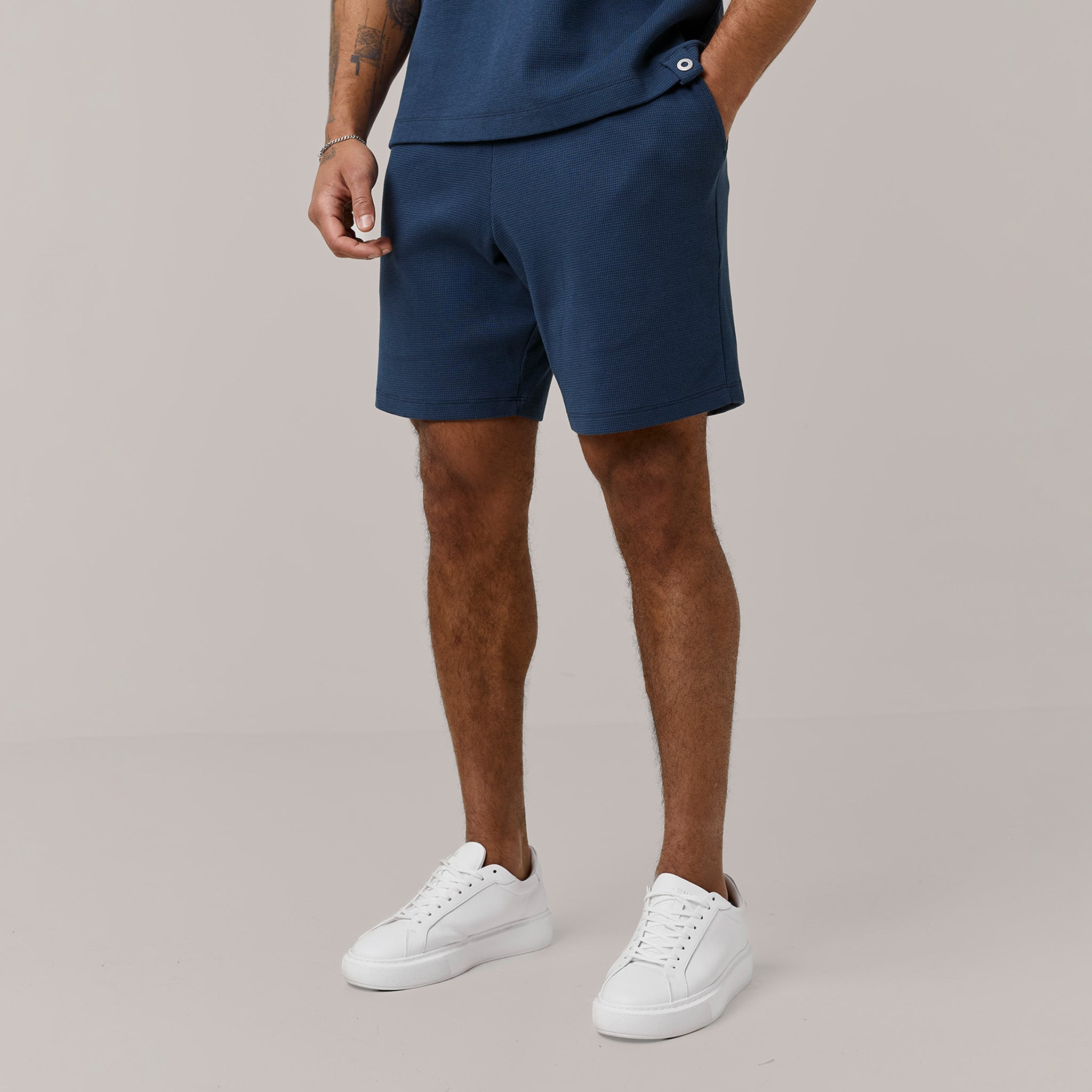 Men's Navy Waffle Shorts  Henri. Marc & Co Front View