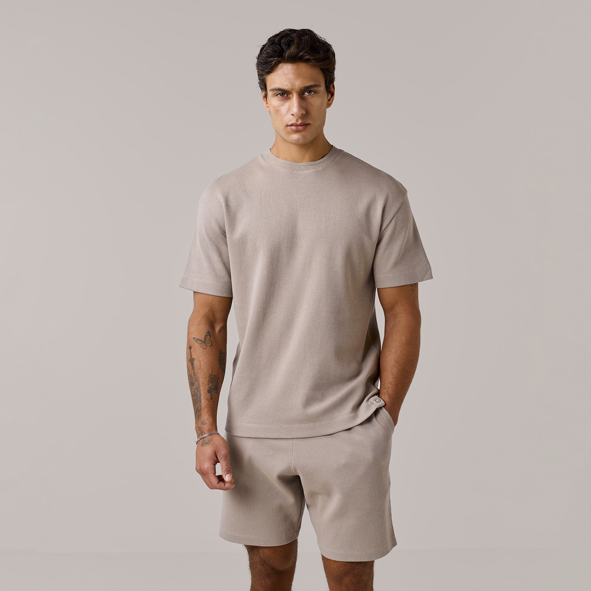 Men's  Taupe T-Shirt & Short Waffle Twinset  Henri. Marc & Co  Front View