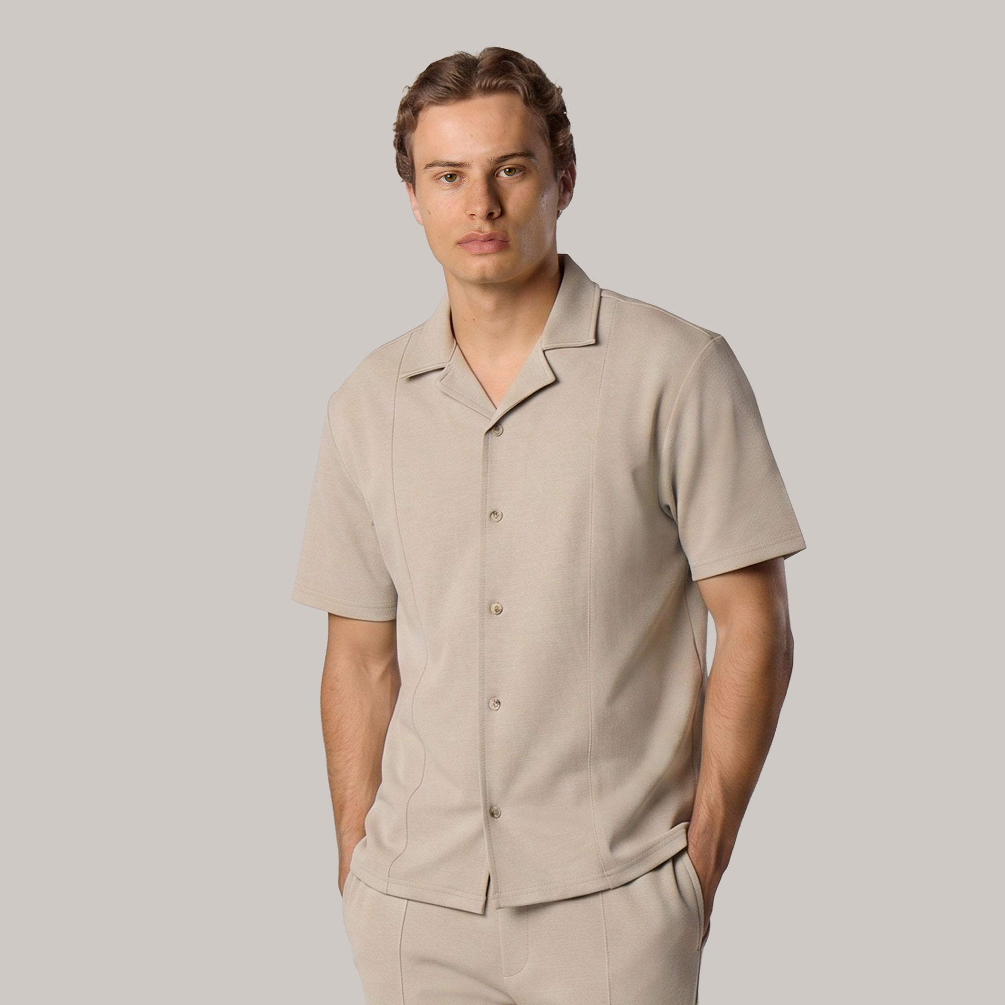 Premium Pique Revere Shirt | Stone